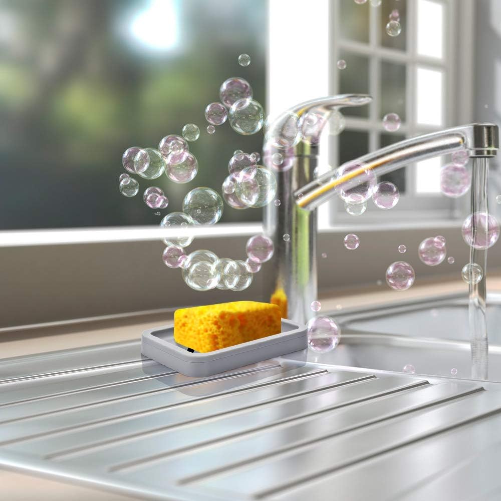 2PCS Draining Soap Dishes with Water Tray Gray