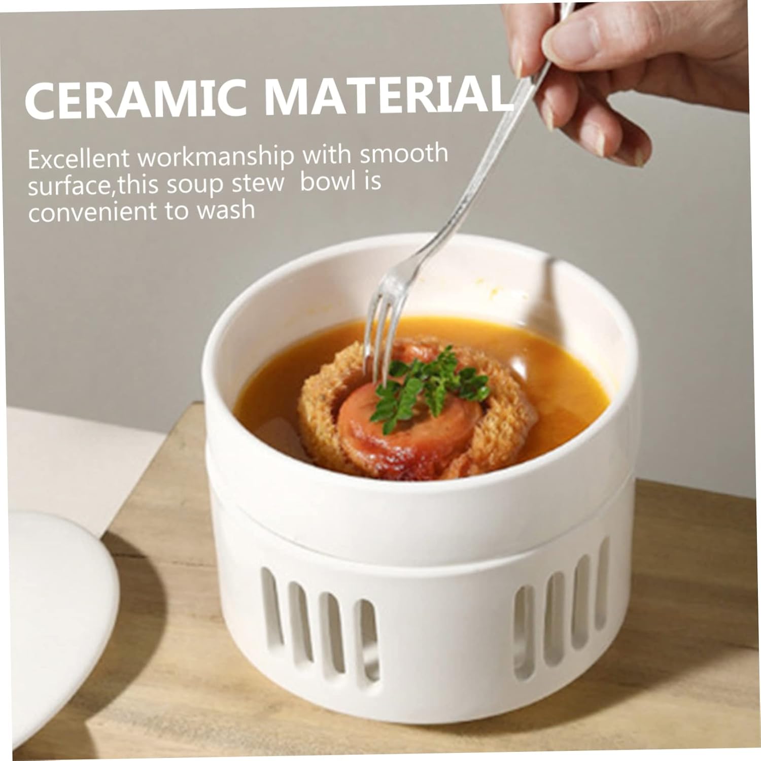 Ceramic Stew Pot Lid with Heating Base Soup Bowl Set