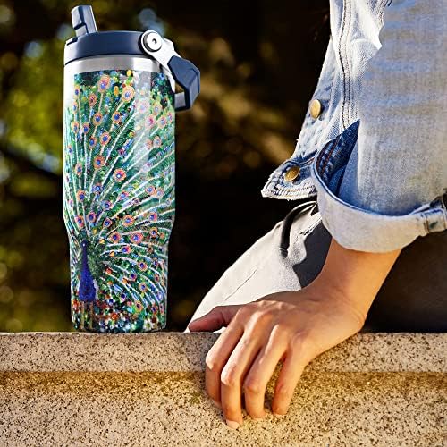 30oz Peacock Tumbler with Handle and Straw