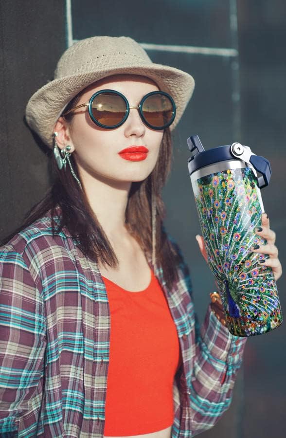 30oz Peacock Tumbler with Handle and Straw
