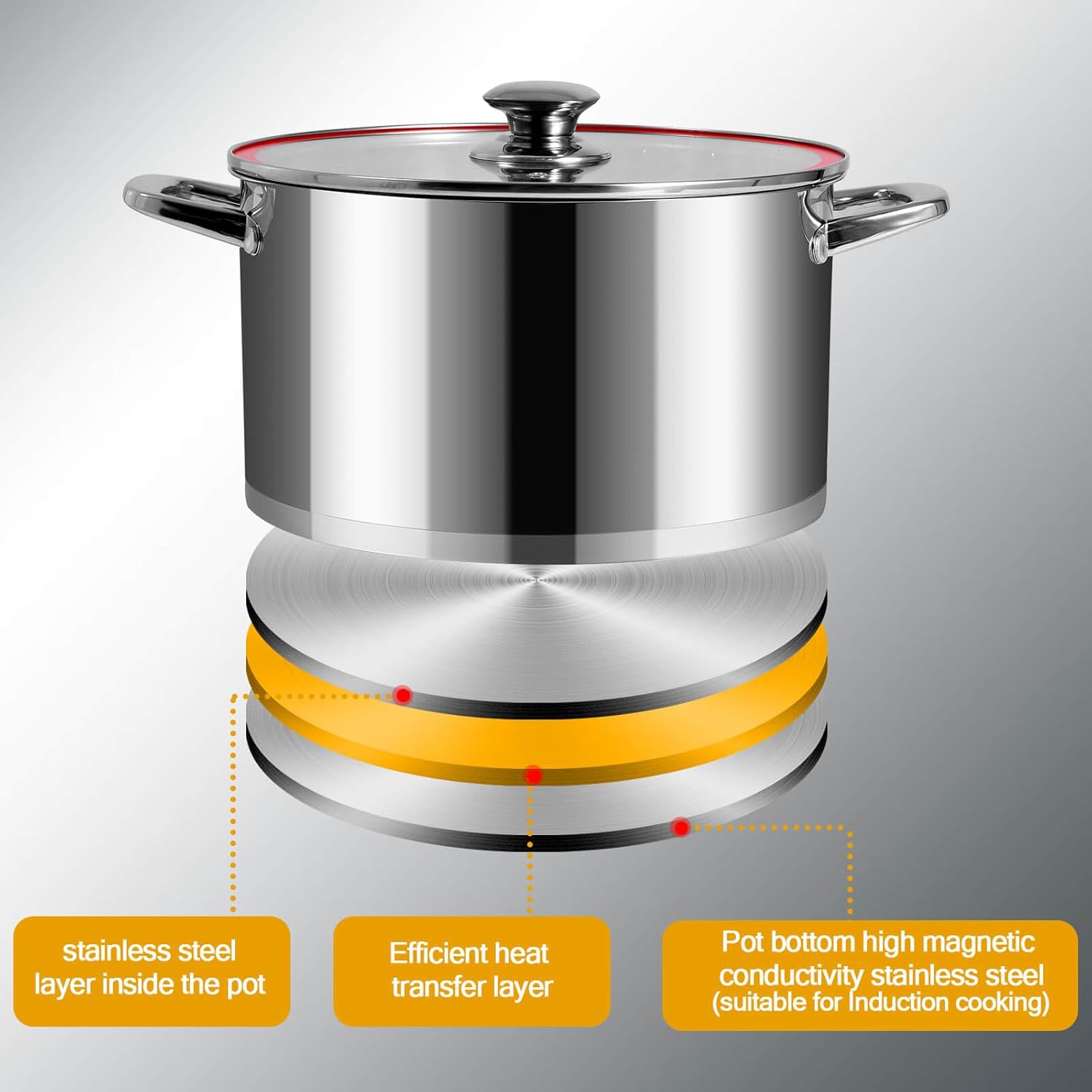 Stainless Steel Stock Pot with Lid 10QT
