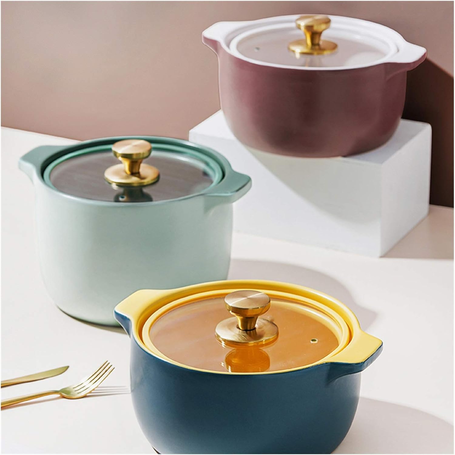 SISWIM 35L Ceramic Stock Pot with Glass Lid