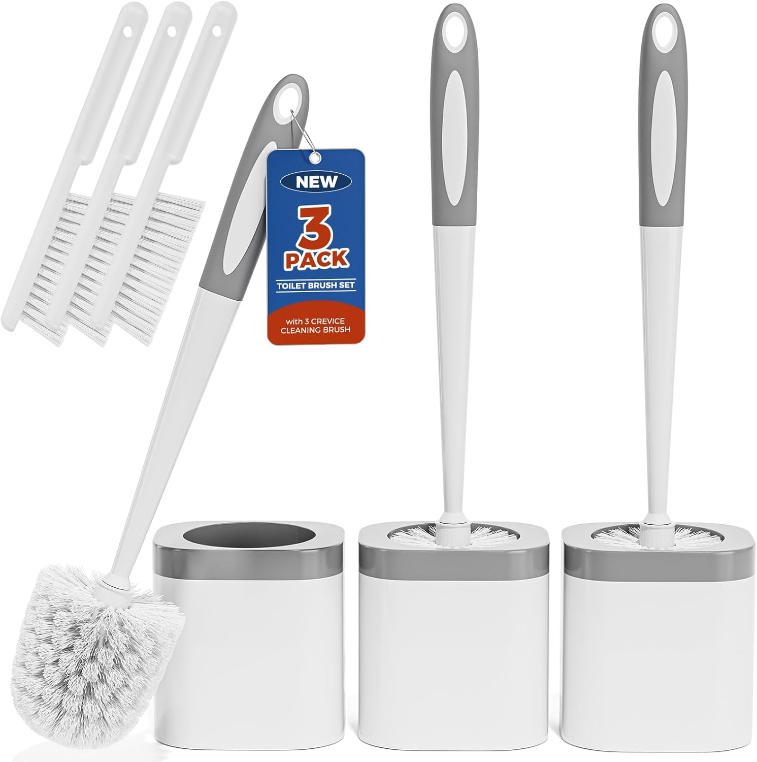 Toilet Brush Set with Holder and 3 Crevice Brushes