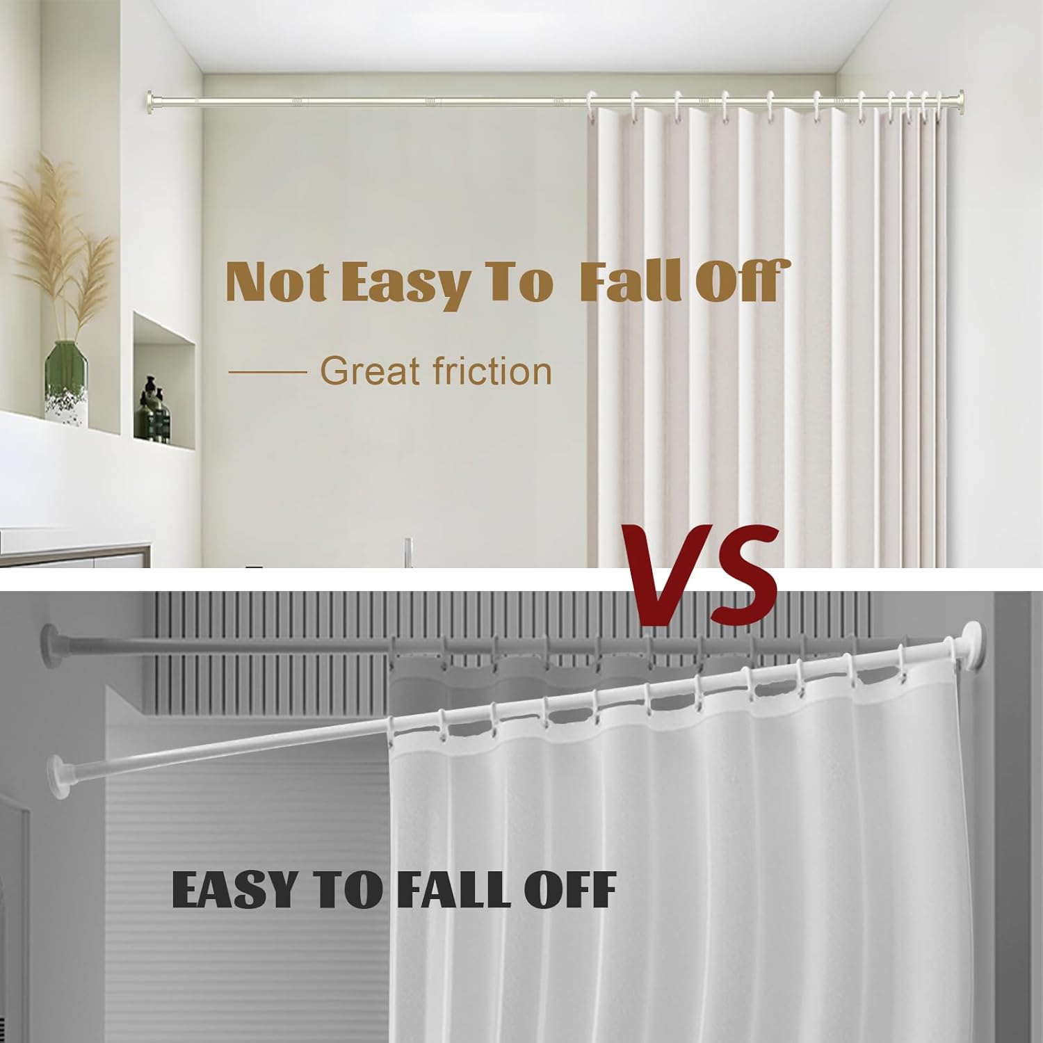 Adjustable Brushed Nickel Shower Curtain Rods - 31-80 Inch No Drilling Spring Tension