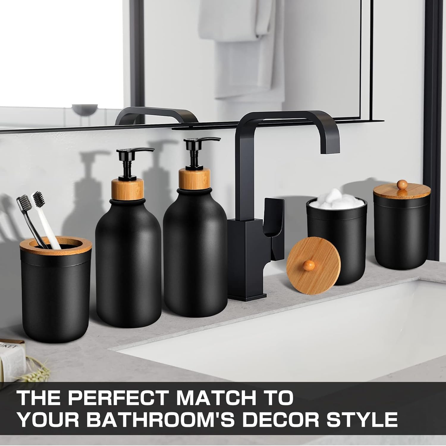 Black Matte Bathroom Accessories Set 5 Pcs