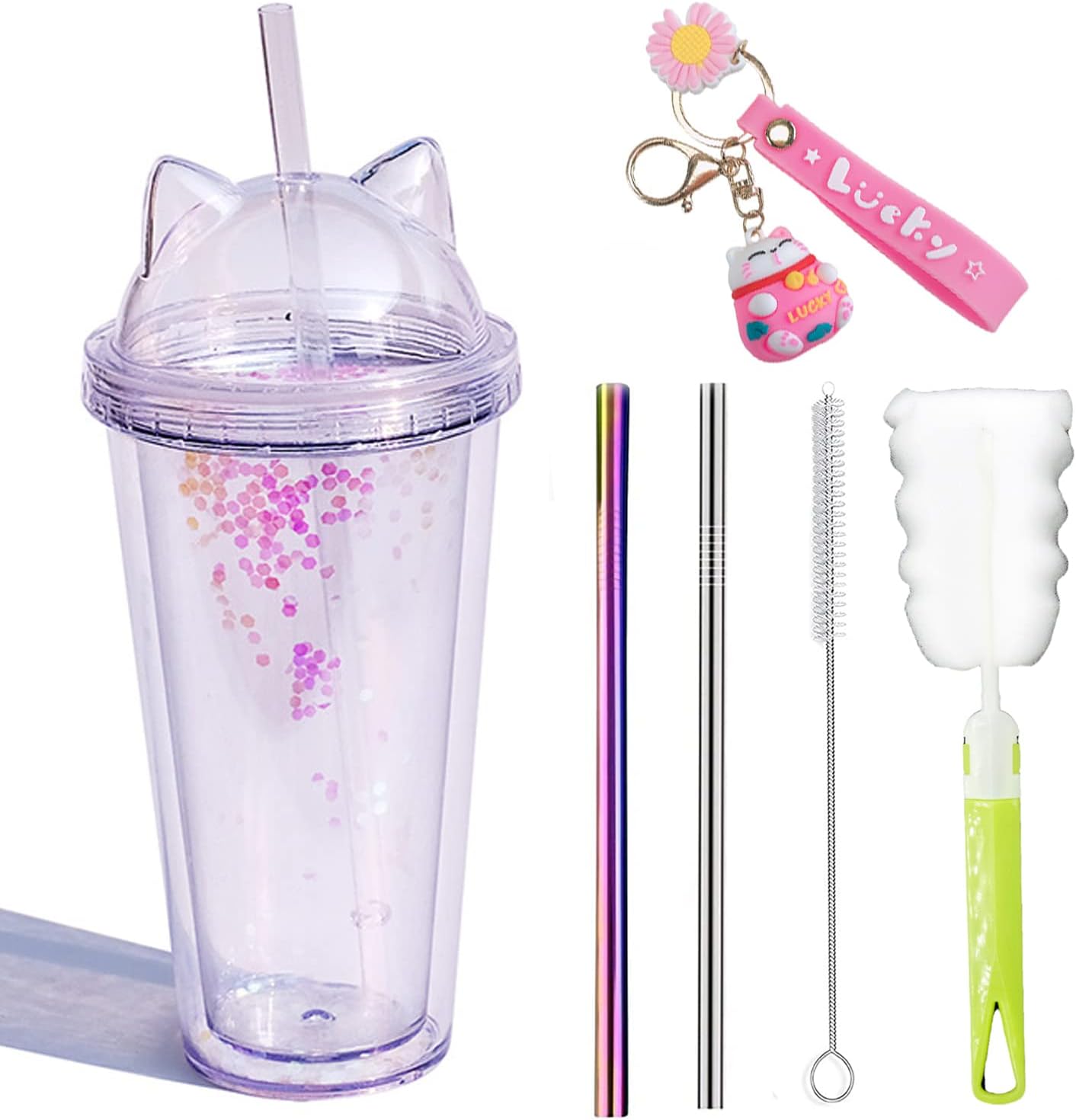 Kid Travel Tumbler with Straw Floral Reusable Plastic Cup