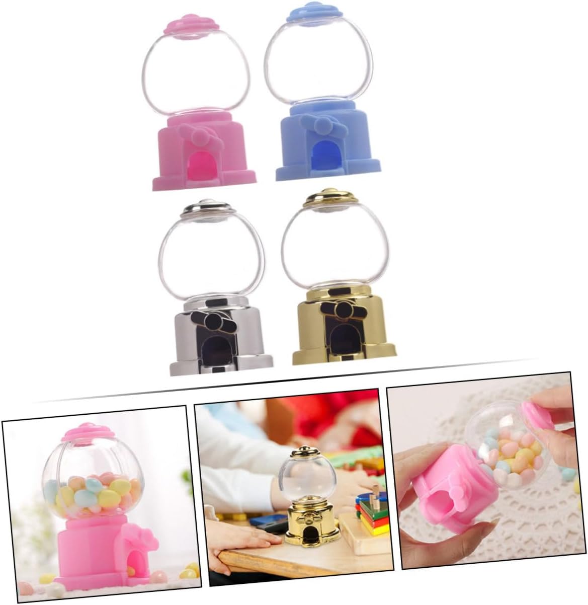 PRETYZOOM 4pcs Manual Gumball Machine Candy Dispenser Pink