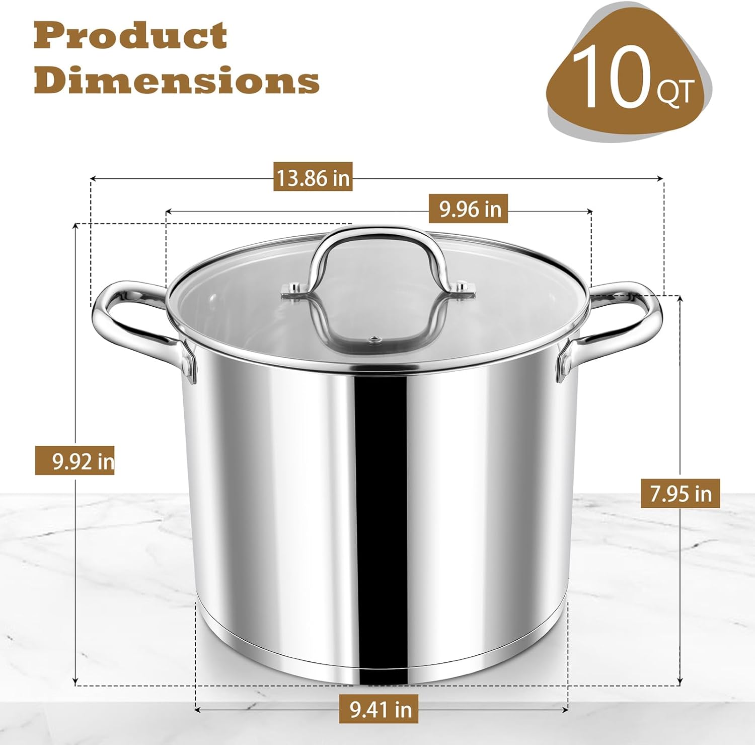 PP CHEF 10 Quart Extra Large Stockpot with Glass Lid