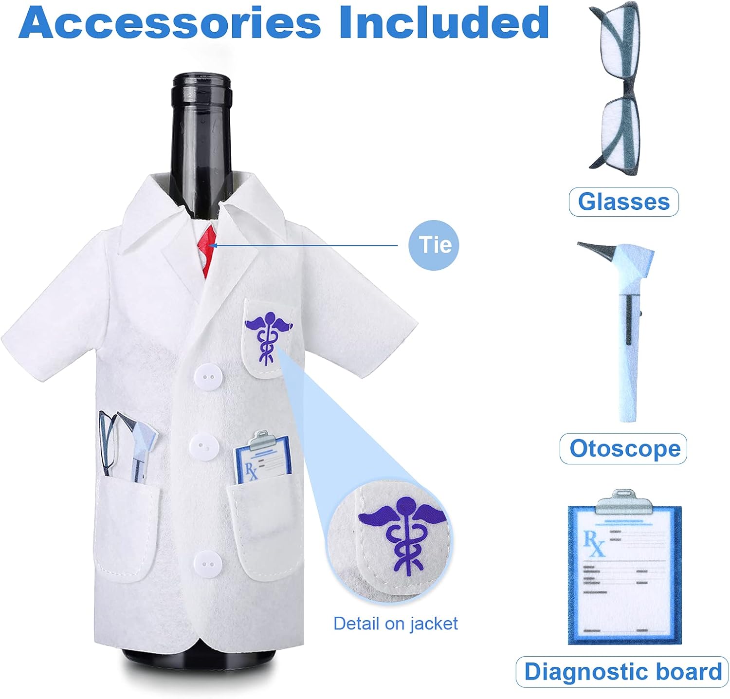 Geiserailie 4 Pcs White Coat Wine Cover Bag with Necklace Tie Shape