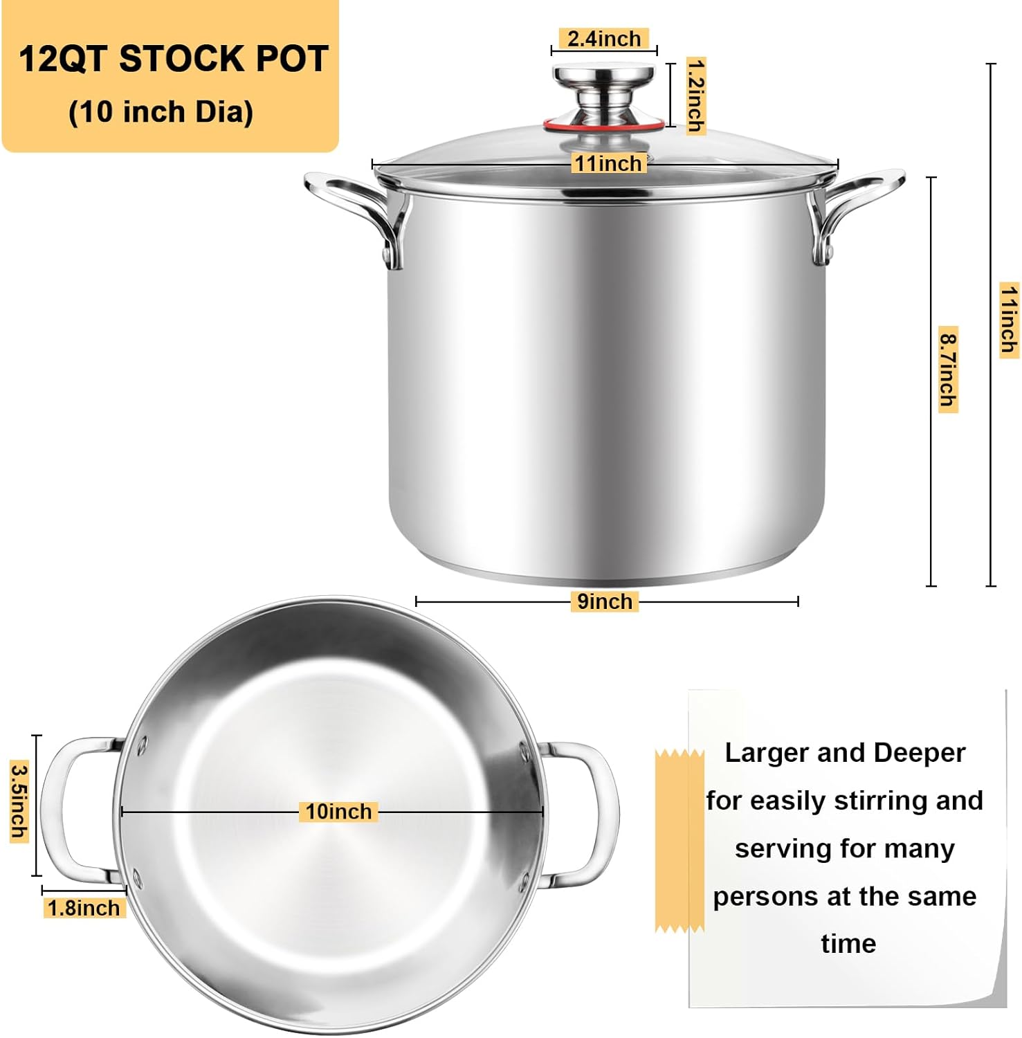 TeamFar 12 Quart Stock Pot with Lid