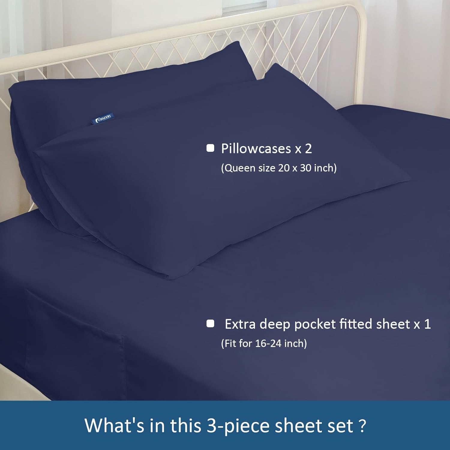 Deep Pocket Twin Sheets Set for Kids Air Mattress - Navy Blue