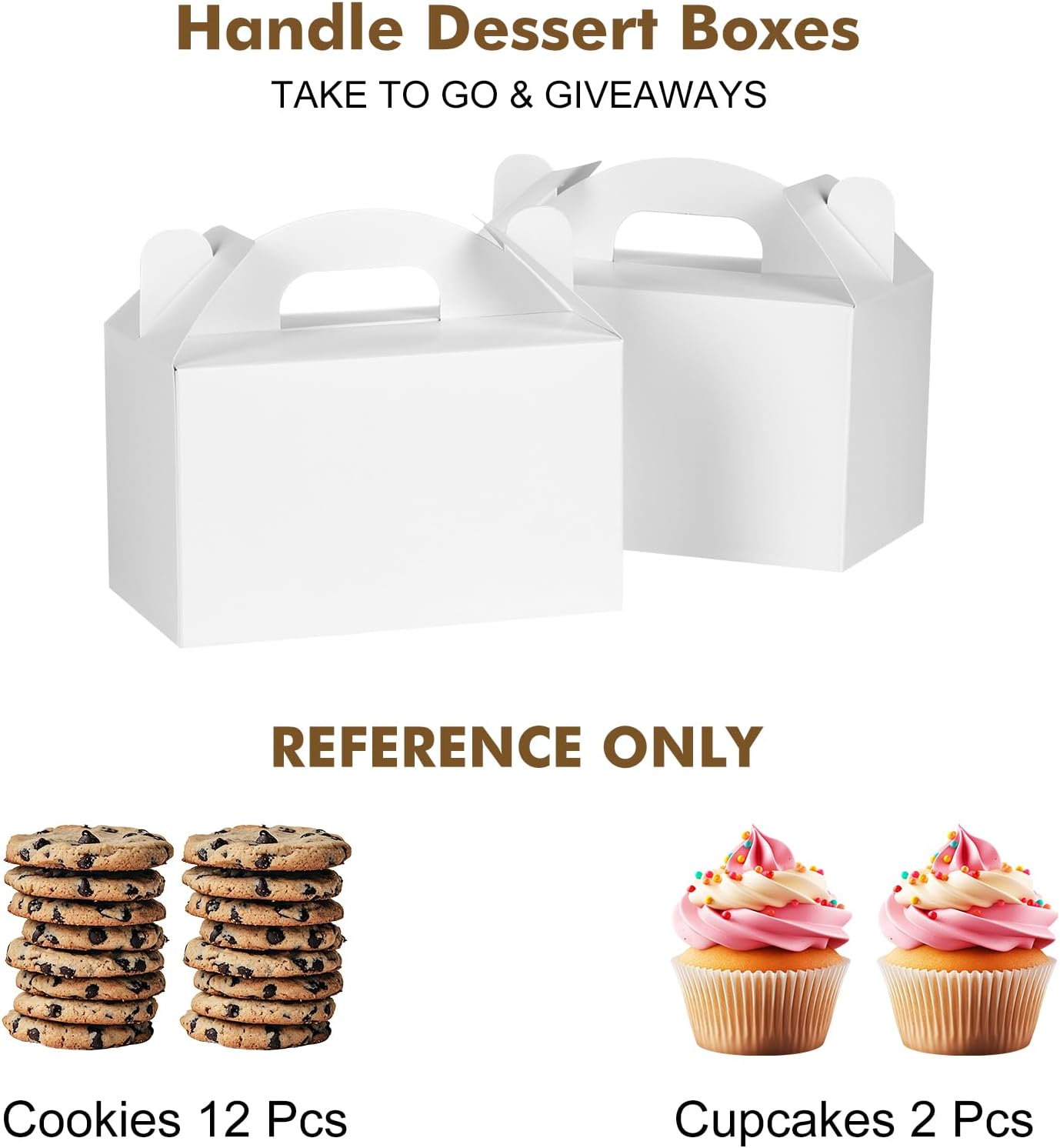 Moretoes 48 Pack White Treat Boxes with Handles for Parties