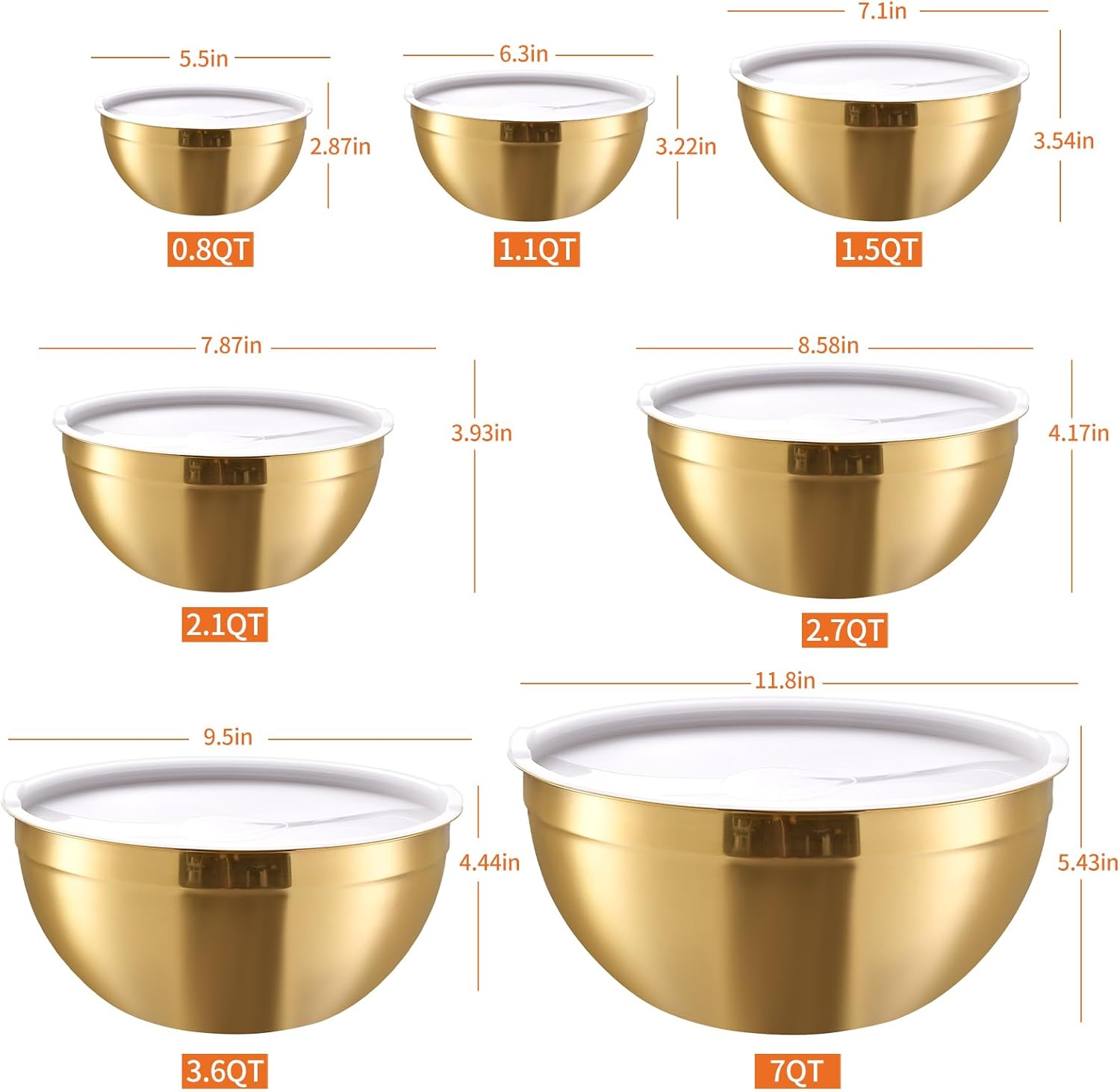 Gold Mixing Bowls With Airtight Lids 7 Piece Set