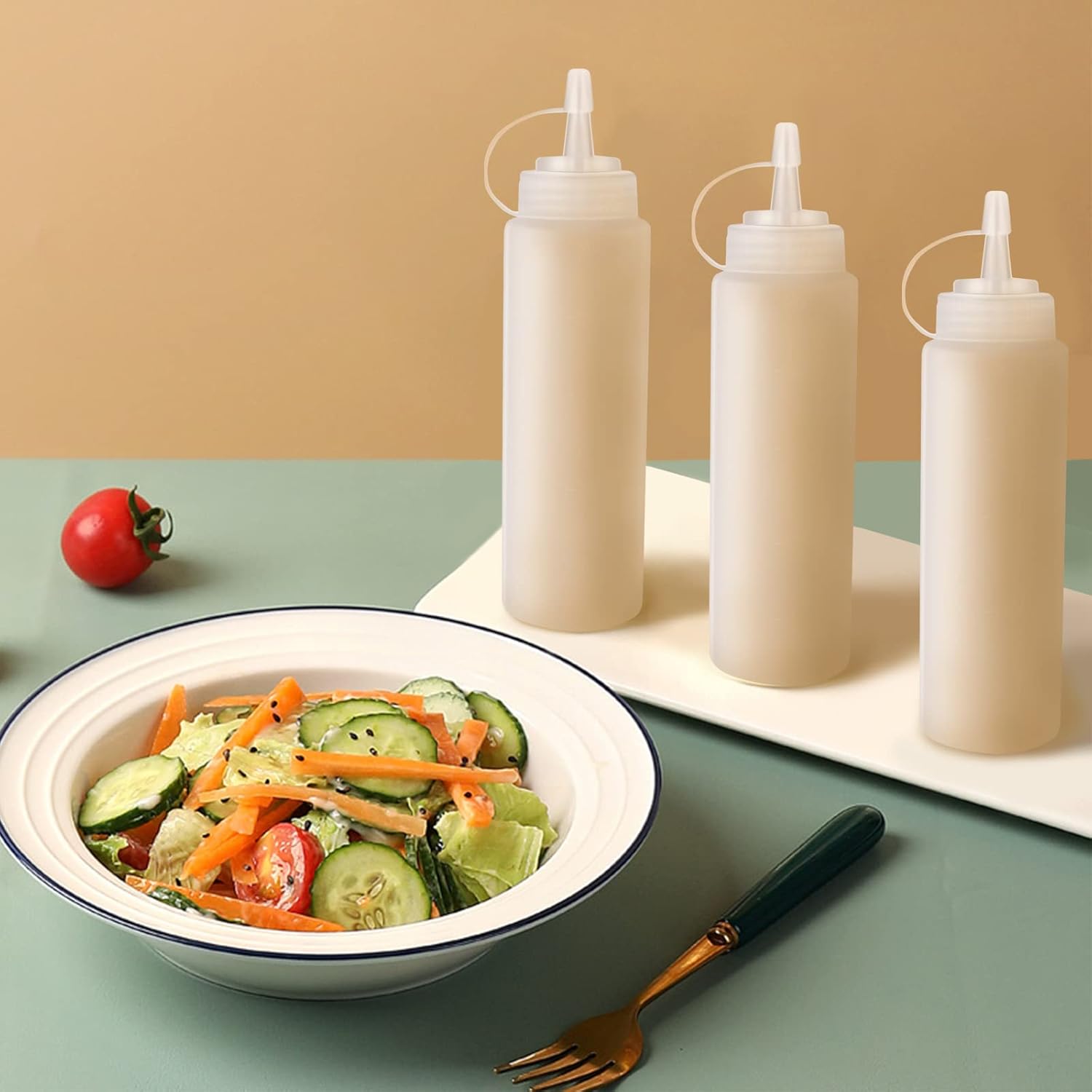 6 Pcs 8 Oz Condiment Squeeze Bottles with Twist Caps and Measurement