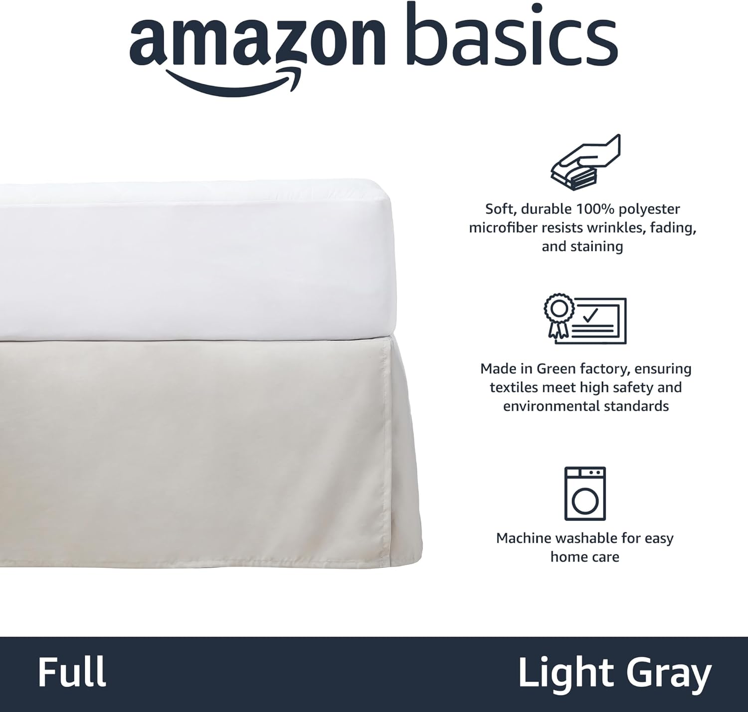 Amazon Basics Light Grey Full Bed Skirt