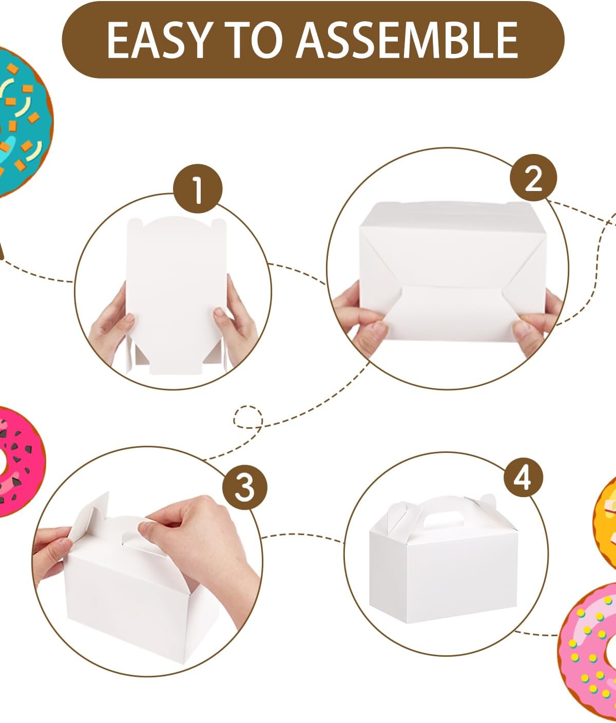 Moretoes 48 Pack White Treat Boxes with Handles for Parties