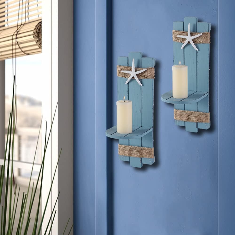 SOMTO Beach Starfish Wall Candle Sconces Set of 2