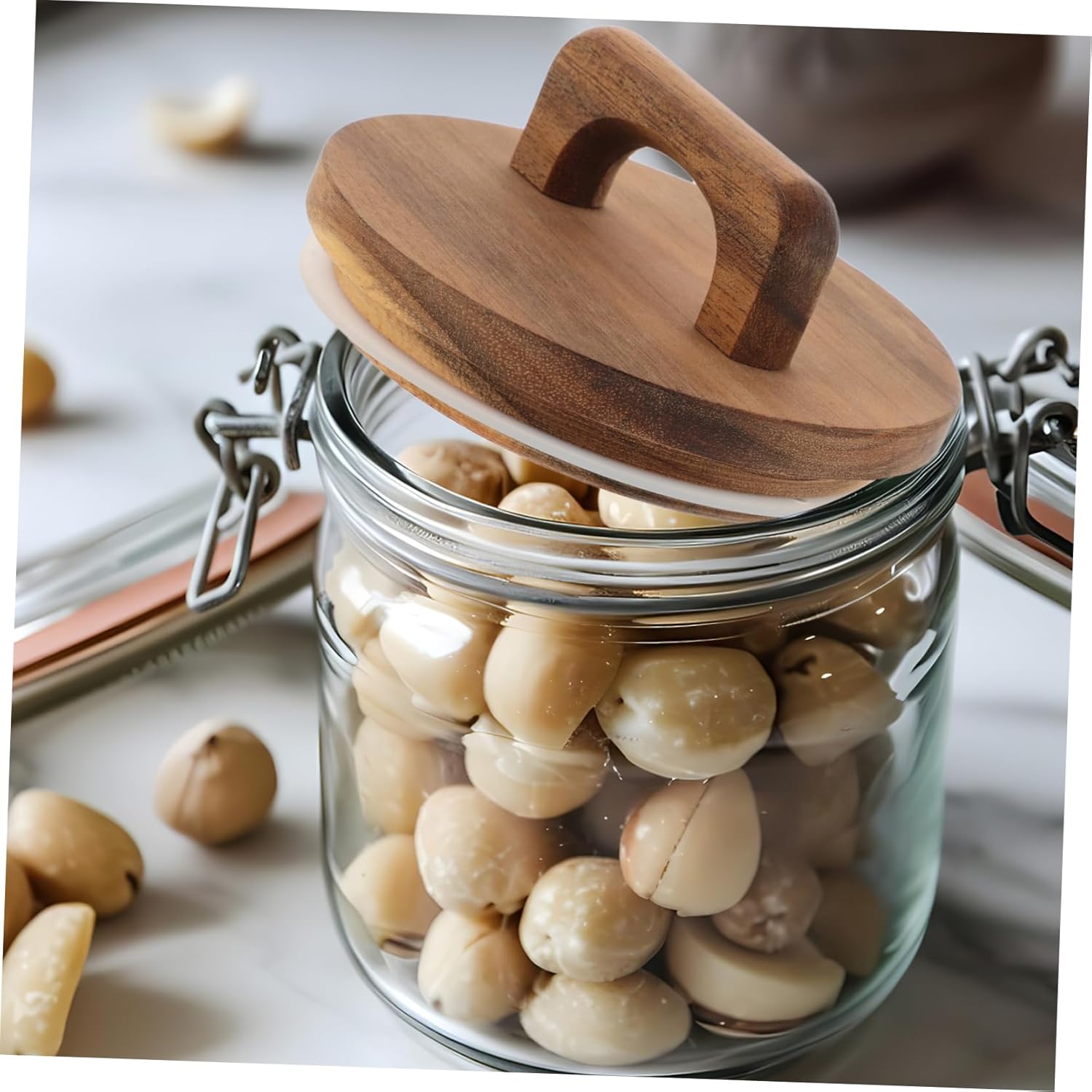 SHOWERORO Wide Mouth Mason Jars with Wooden Lid