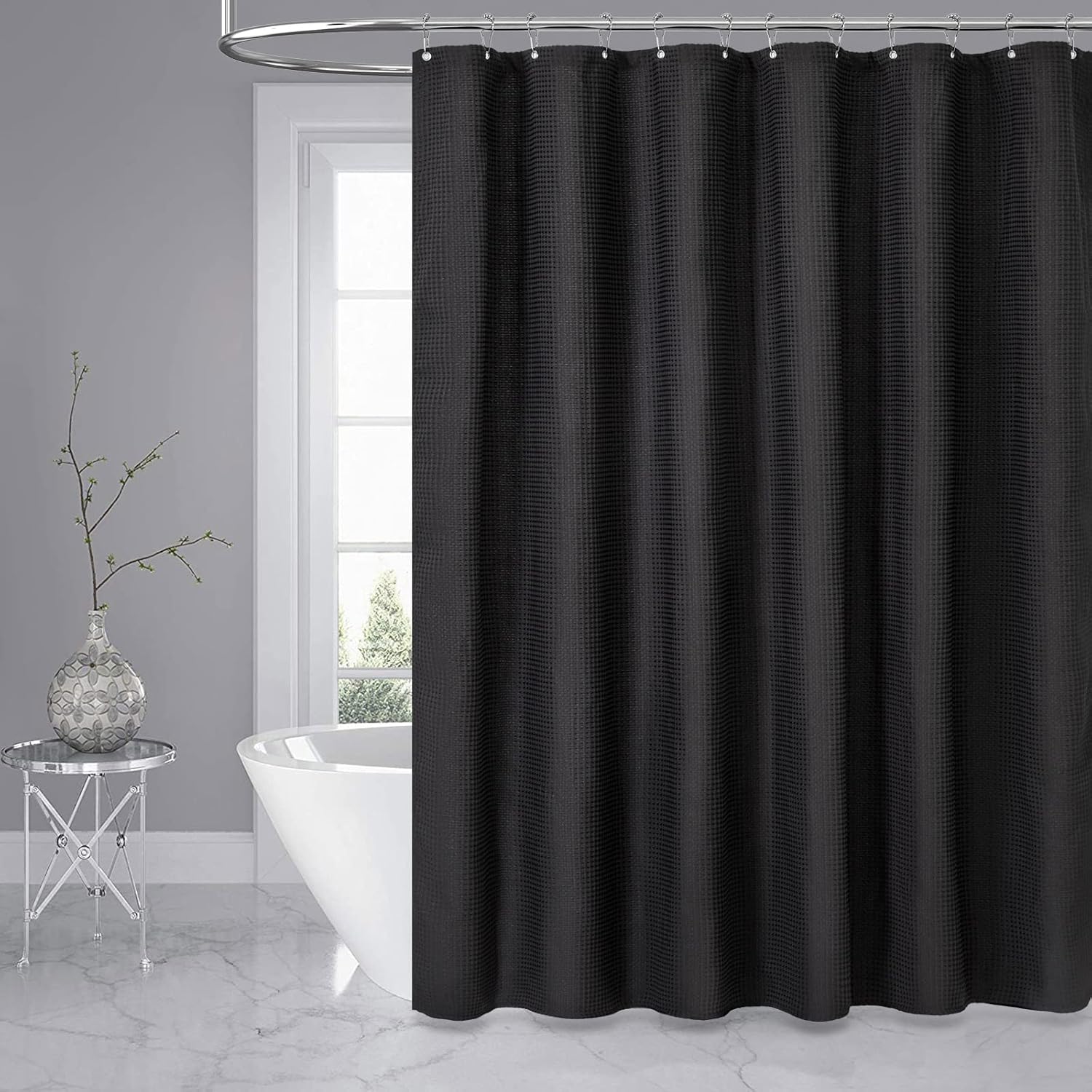 Dynamene Heavy Duty Waffle Shower Curtain Set with 12 Hooks