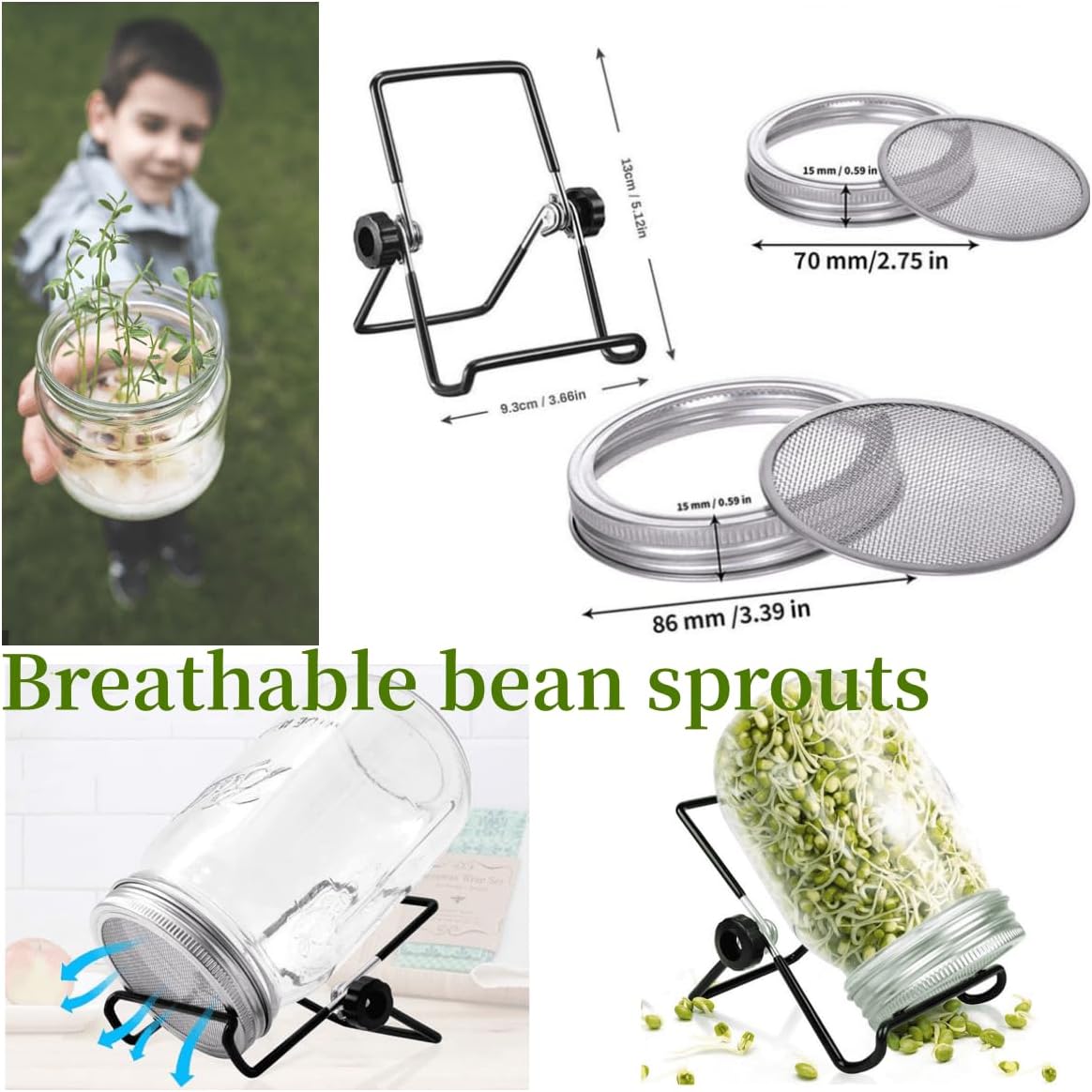 Lulonpon 2pcs Sprouts Growing Jar Kit with Lids and Tray