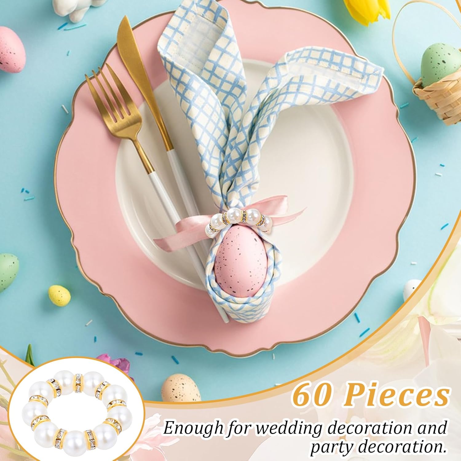 60 Pcs Pearl Napkin Rings for Elegant Weddings and Parties