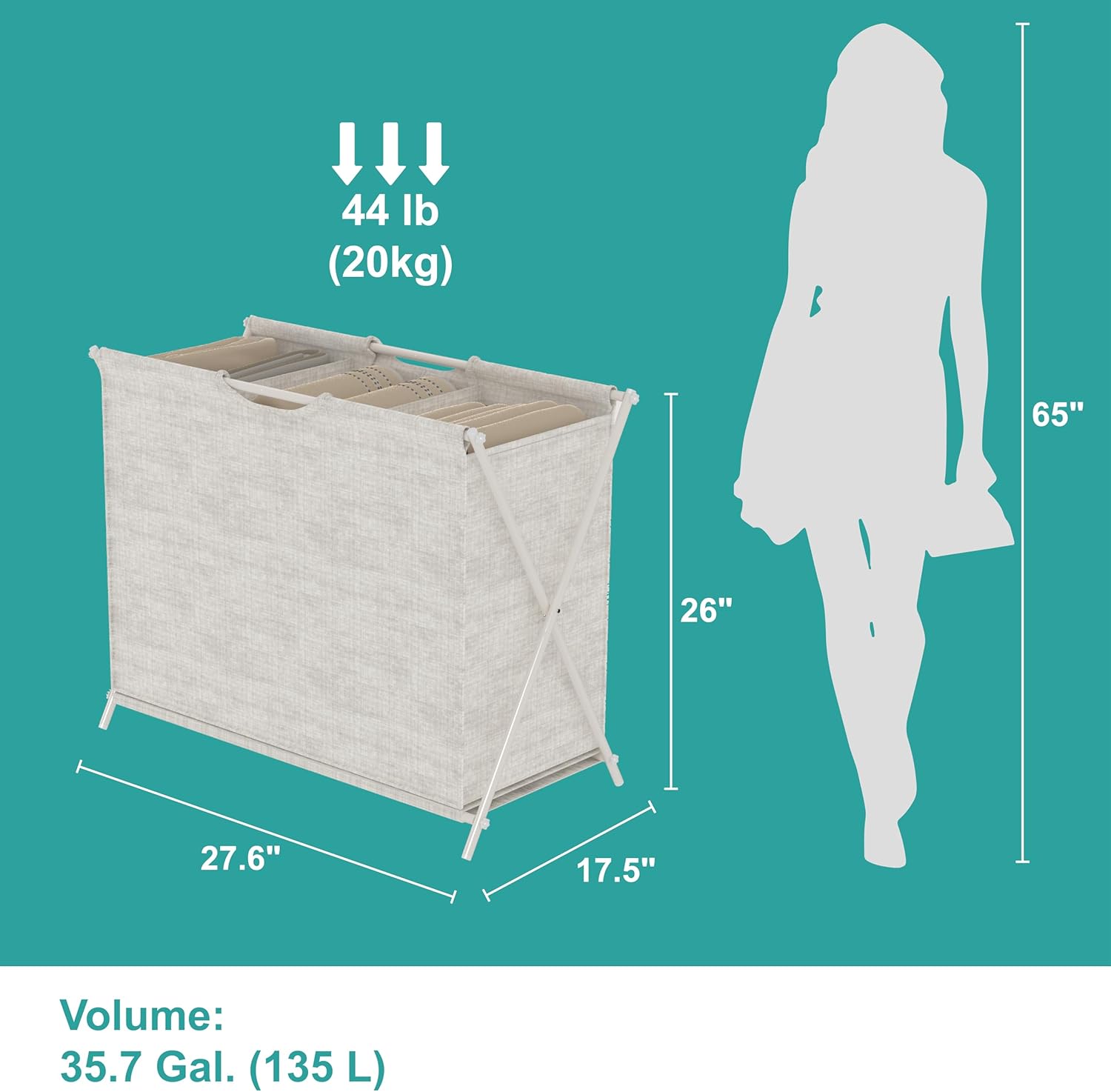 Vasicar 3 Section Laundry Sorter Basket Hamper Organizer