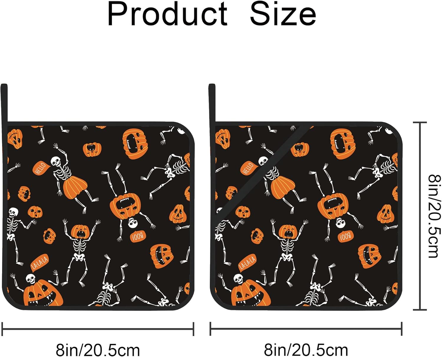 Halloween Skeleton Pumpkin Potholders Set of 2