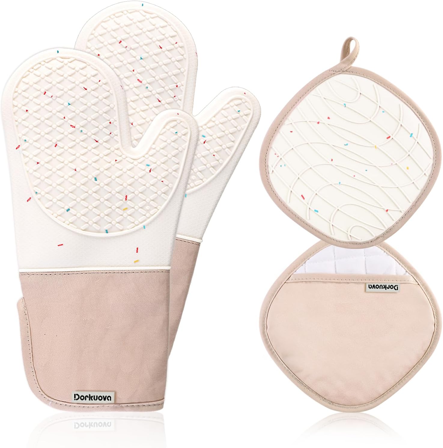 Dorkuova Heat Resistant Oven Mitts 500F Non-Slip Washable