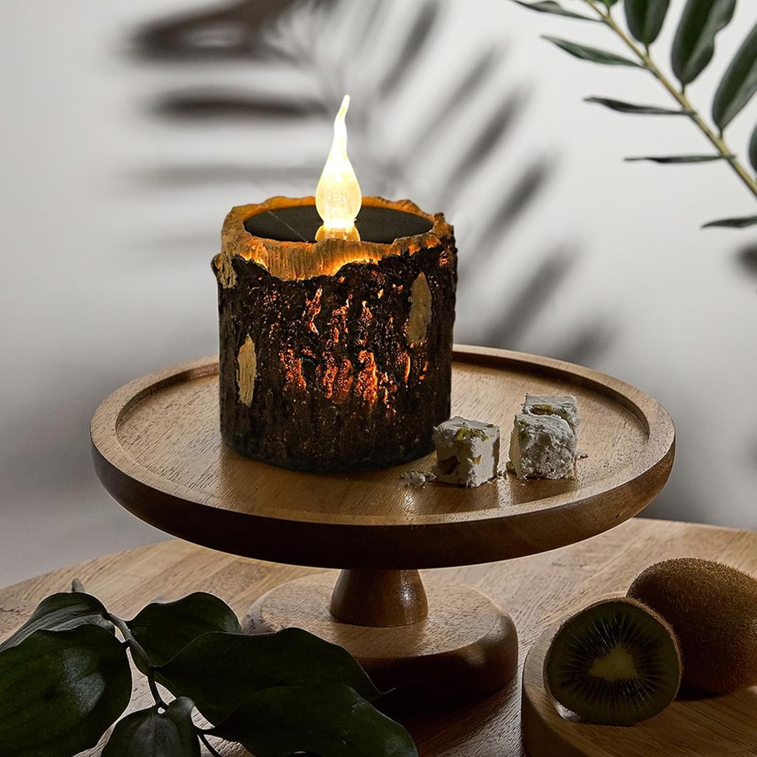 Solar Garden Statue Decor Resin Tree Stump Candle Figurines