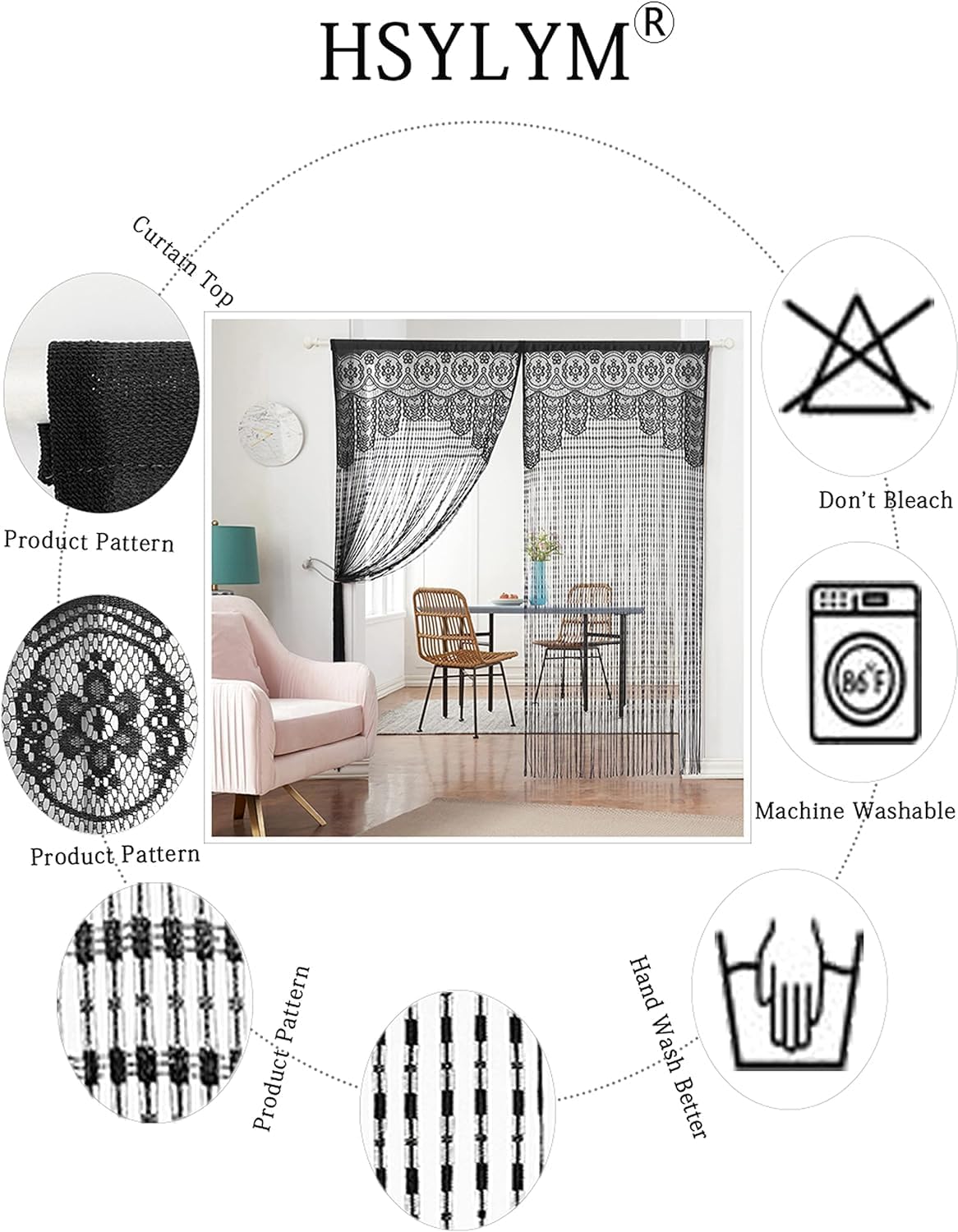 HSYLYM Macrame Curtain Black 35x79in