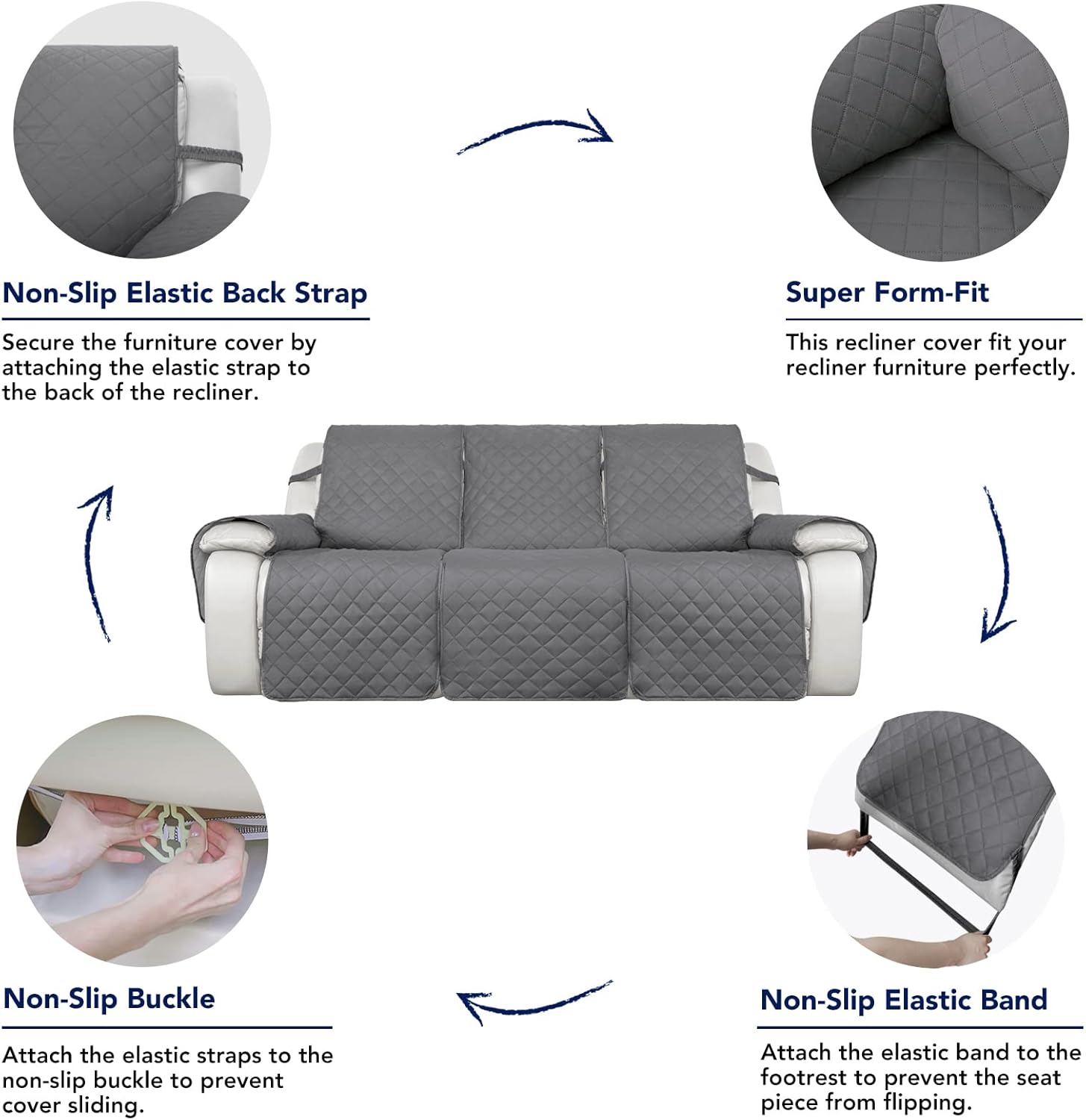 PureFit Water Resistant Reversible Sofa Cover for 3 Seat Recliner