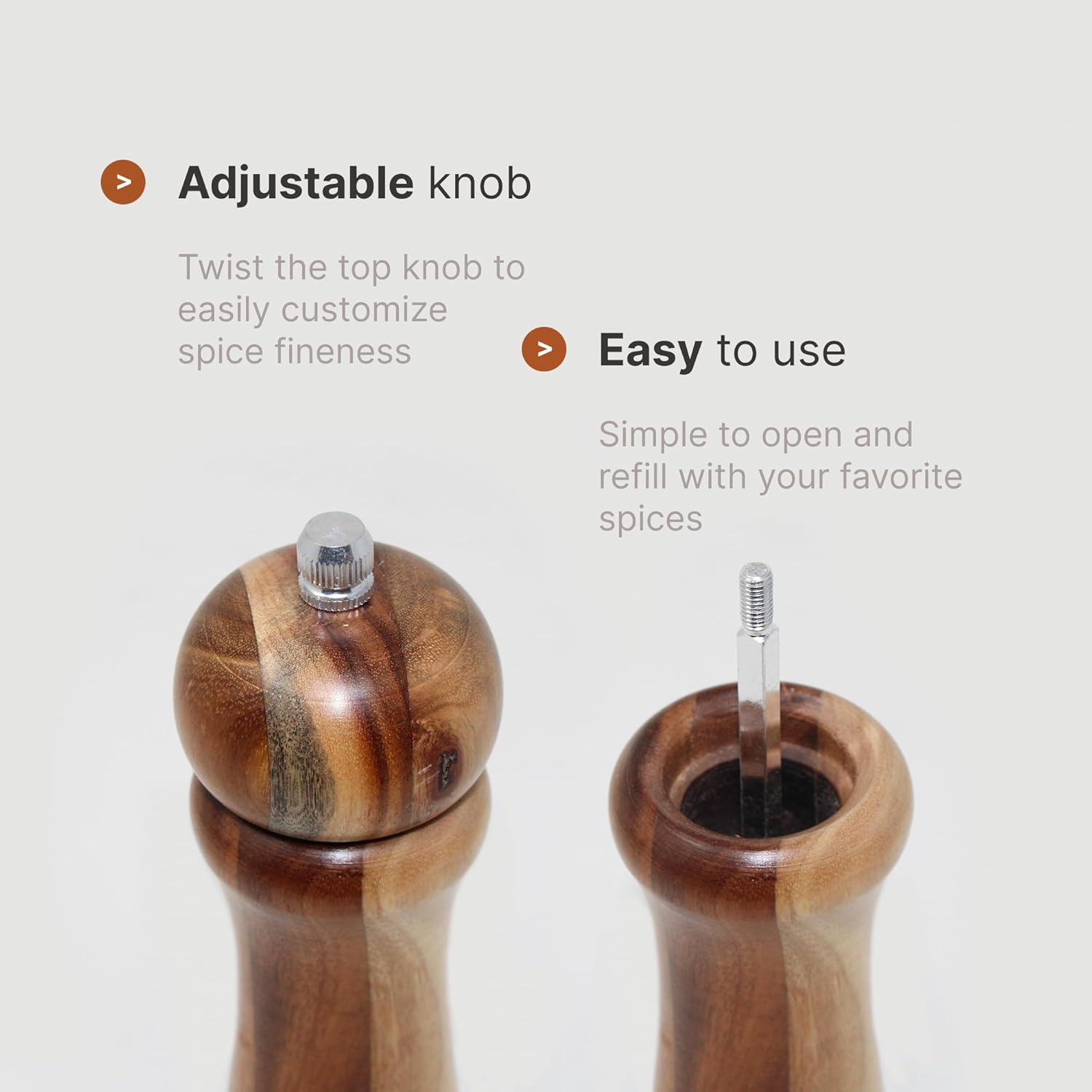 Acacia Wood Pepper and Salt Mill Set 2 Pack