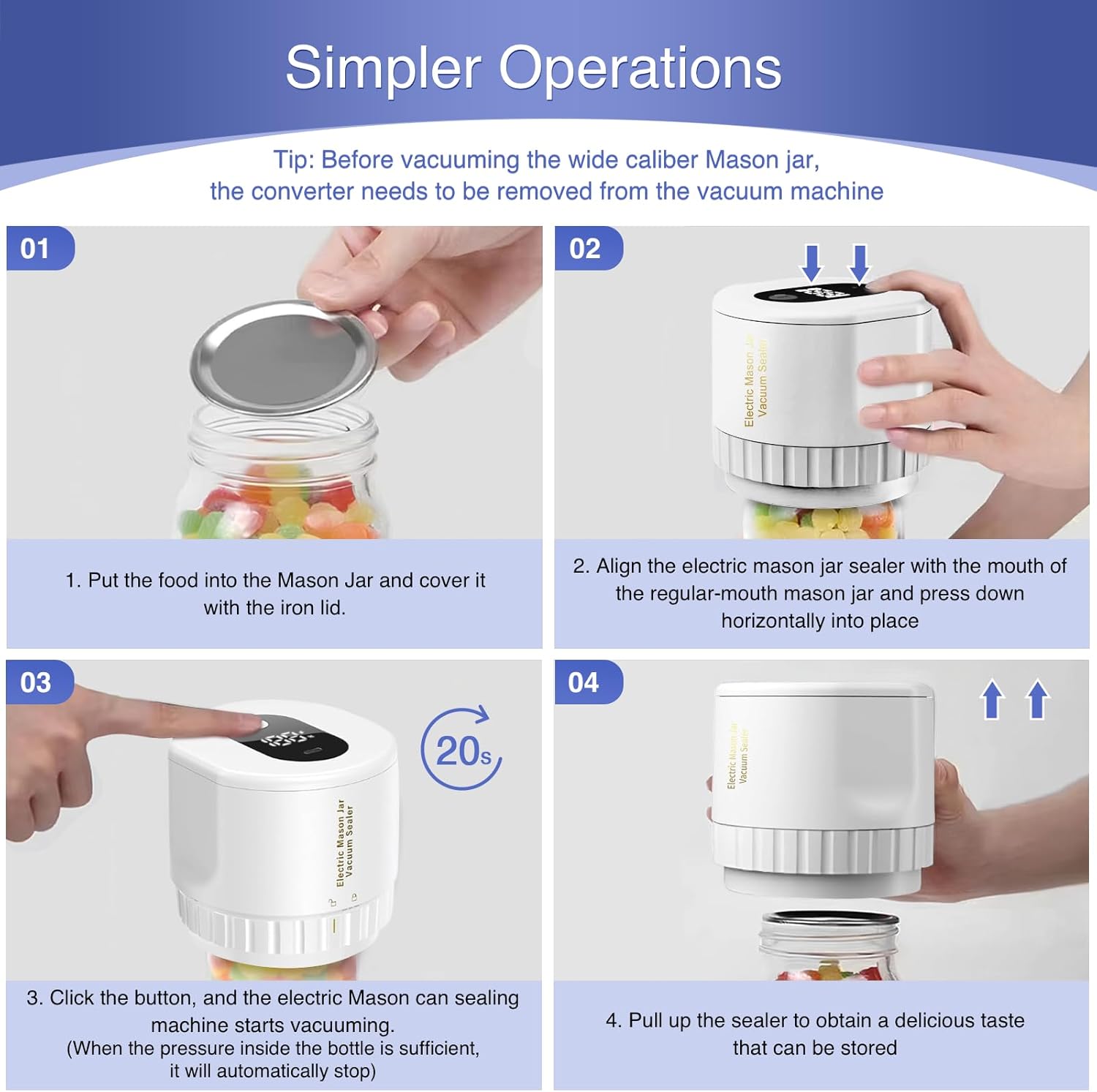 ZenTong Infi Vacuum Sealer with Auto Stop and Wide Mouth Lids