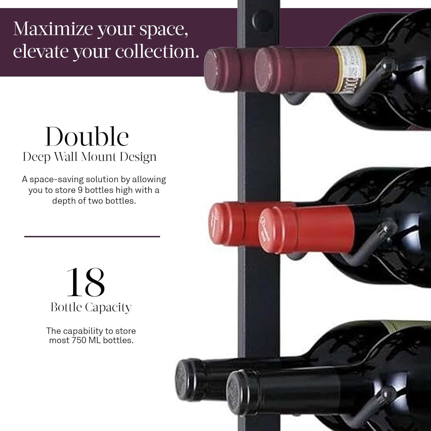 Wine Enthusiast NFINITY 18 Bottle Wall Mounted Wine Rack - Black