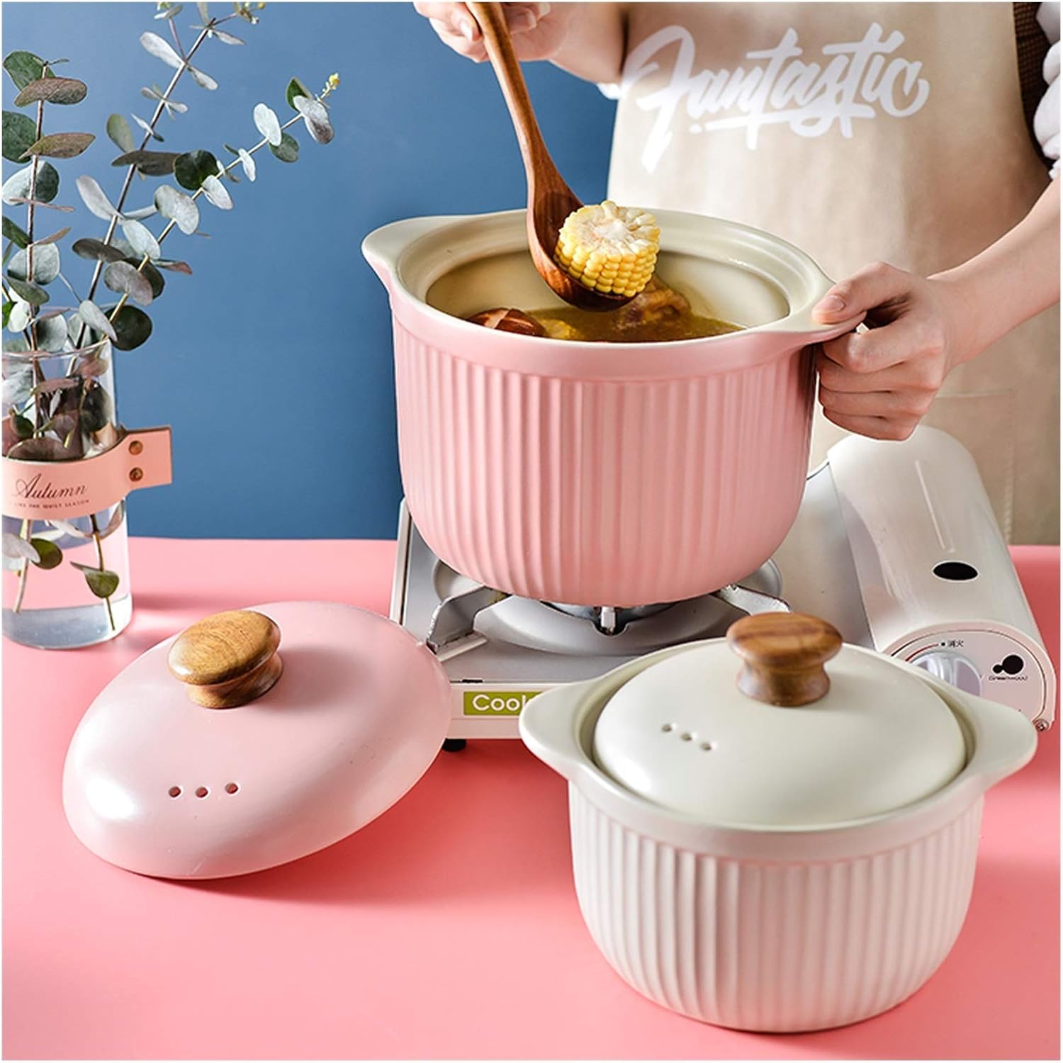 SISWIM 18L Gold Ceramic Stock Pot with Lid