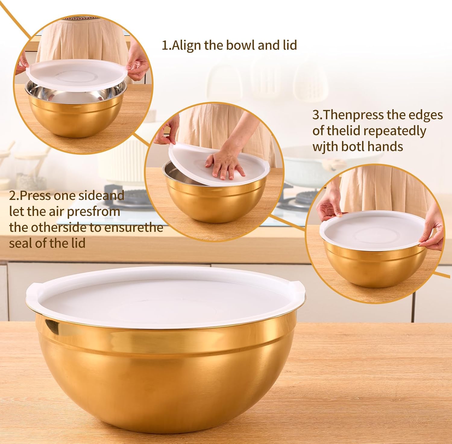 Gold Mixing Bowls With Airtight Lids 7 Piece Set