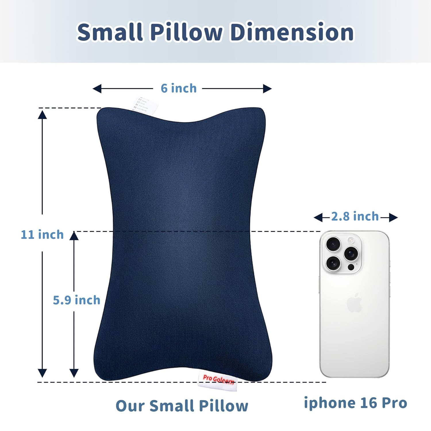 Pro Goleem Small Travel Pillow 11x6x25 Navy Blue