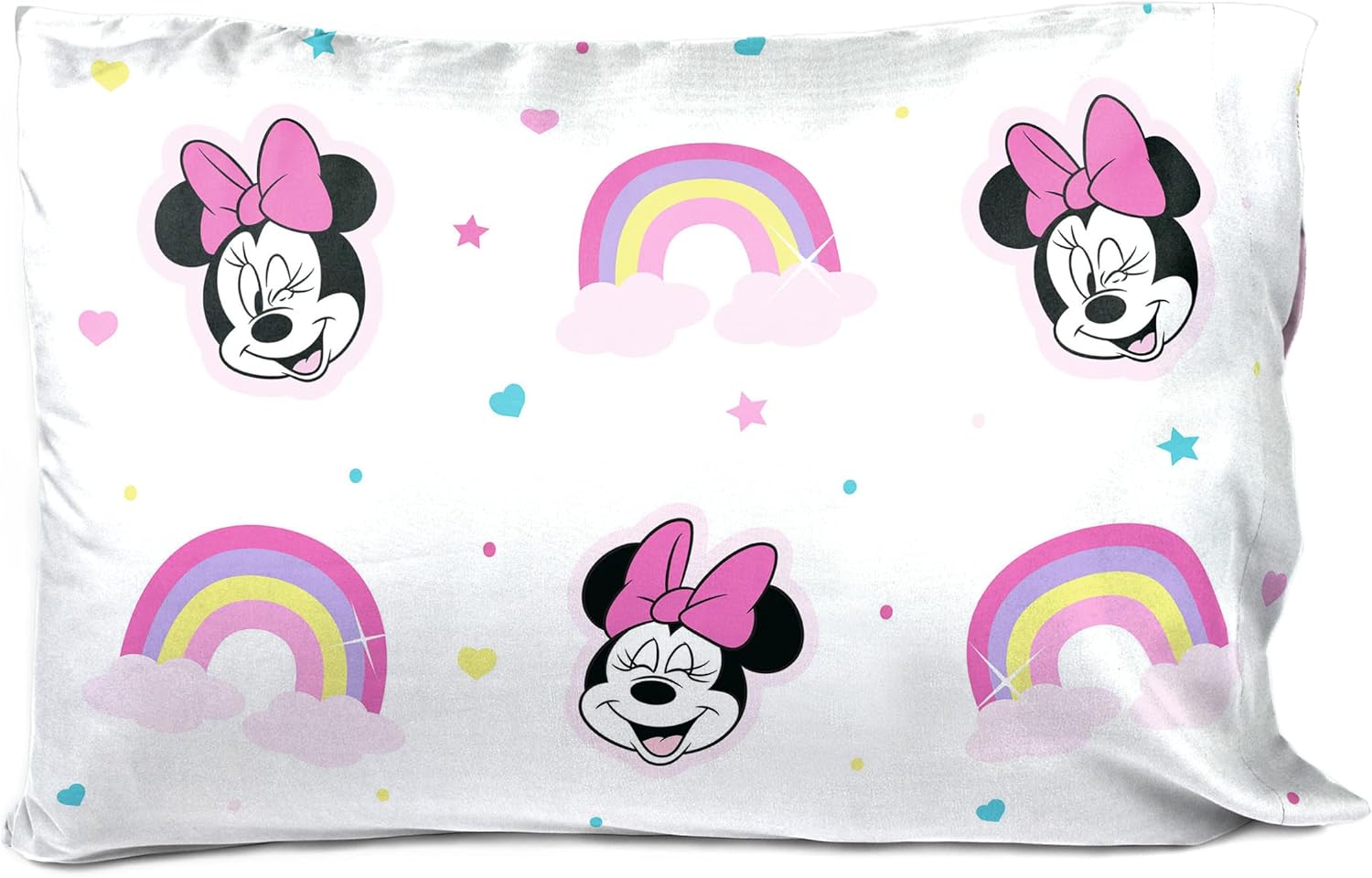 Jay Franco Disney Minnie Mouse Rainbow Stripe Single Reversible Pillowcase