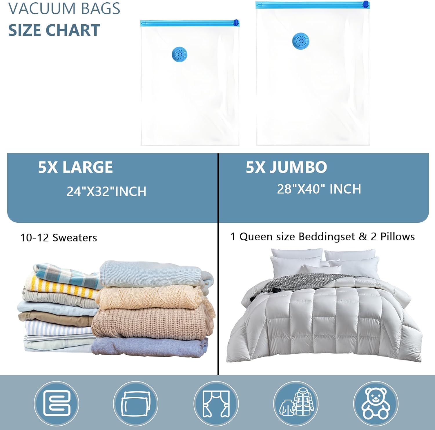 HOTBAG 10 Pack Vacuum Storage Bags for Clothes and Bedding