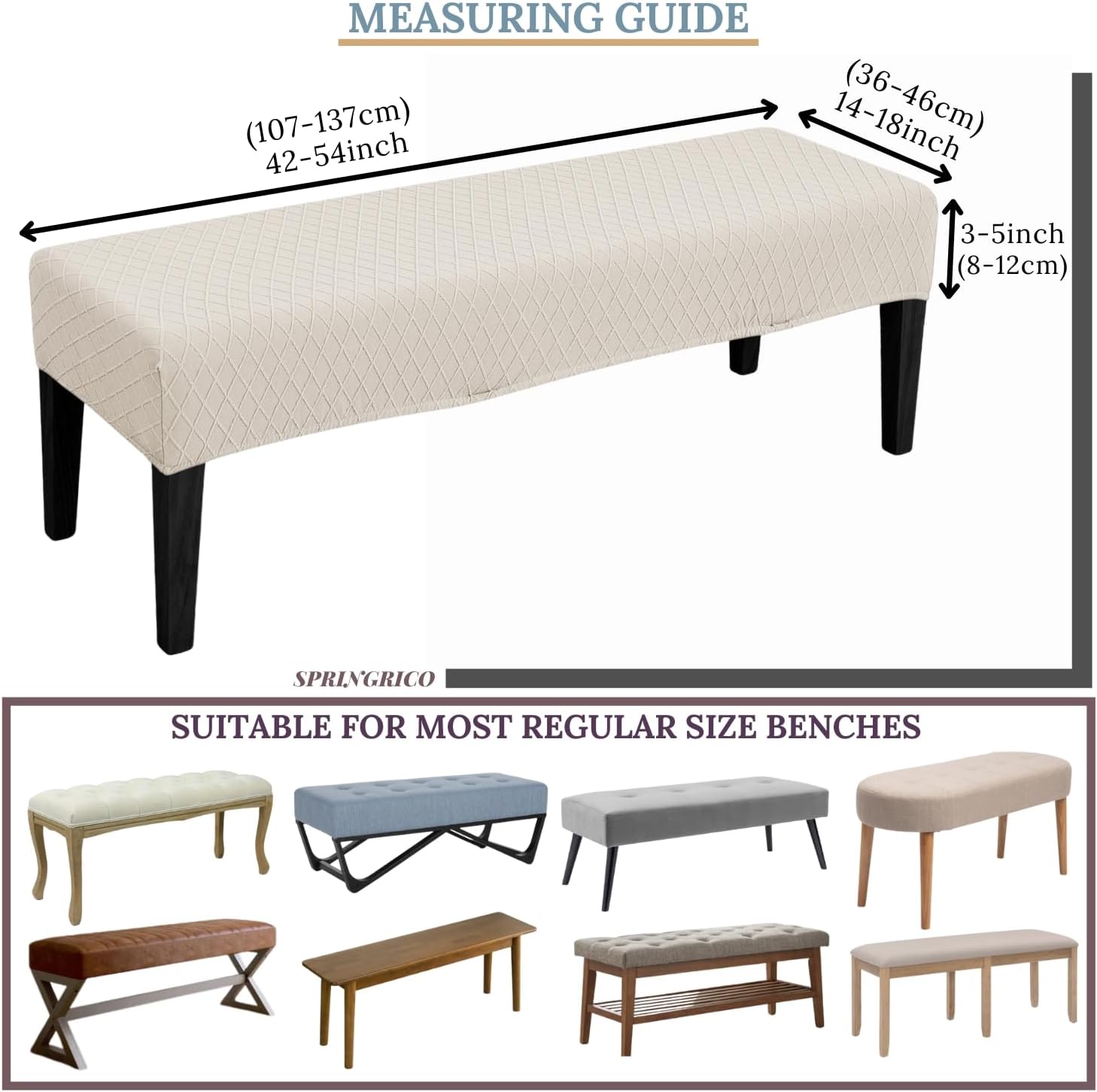 SPRINGRICO Stretch Bench Cover for Dining Room and More