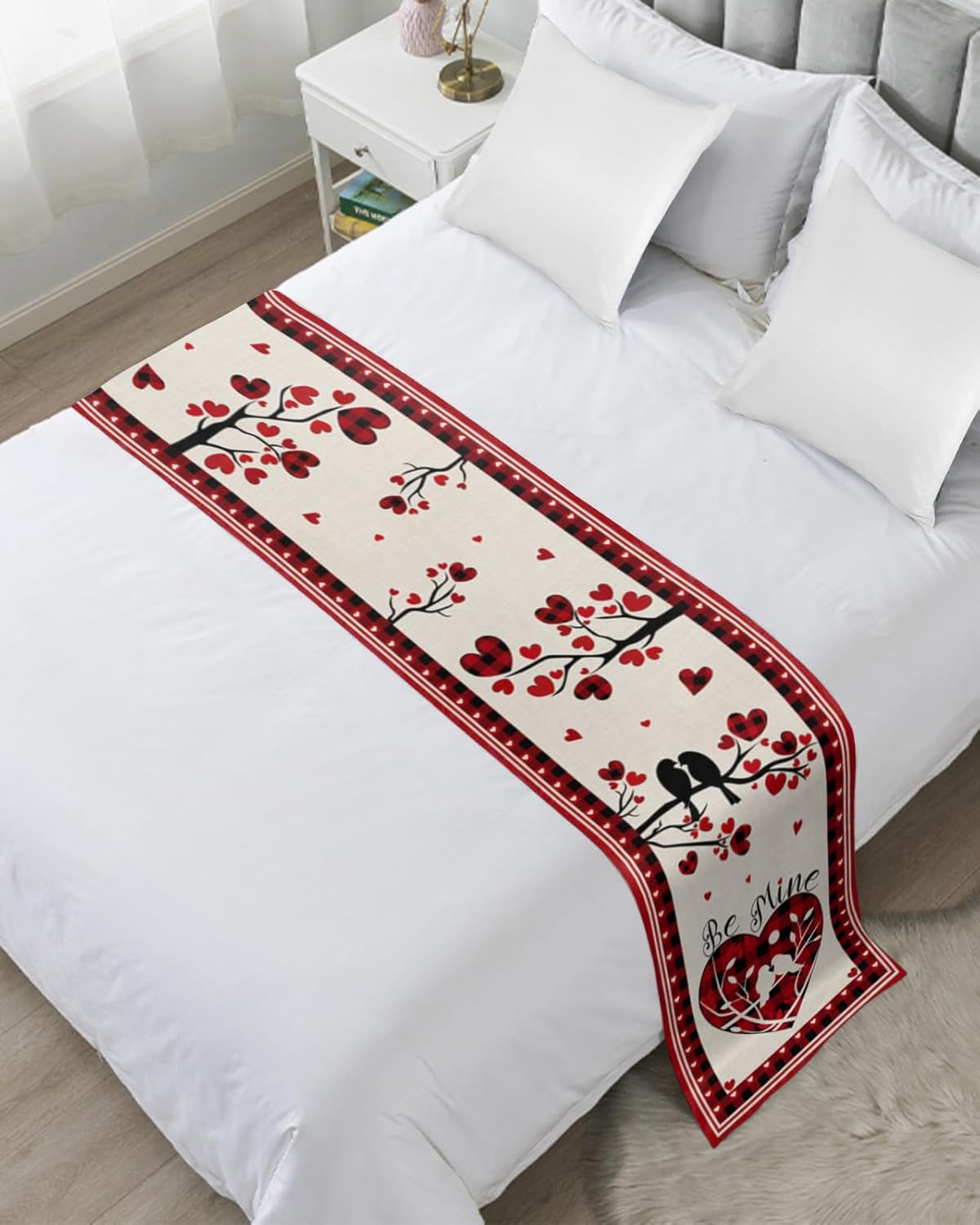 Valentines Love Heart Bed Runner for Twin Size Bed