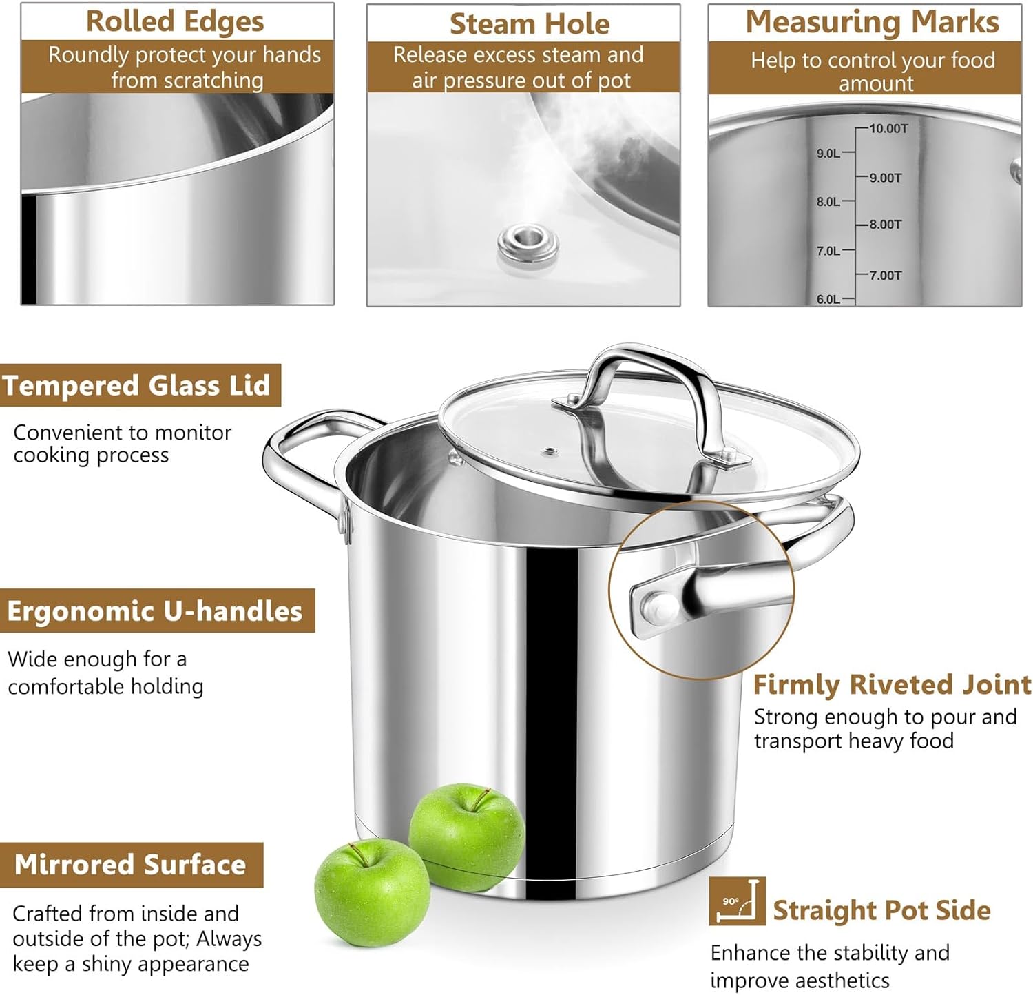 PP CHEF 10 Quart Extra Large Stockpot with Glass Lid