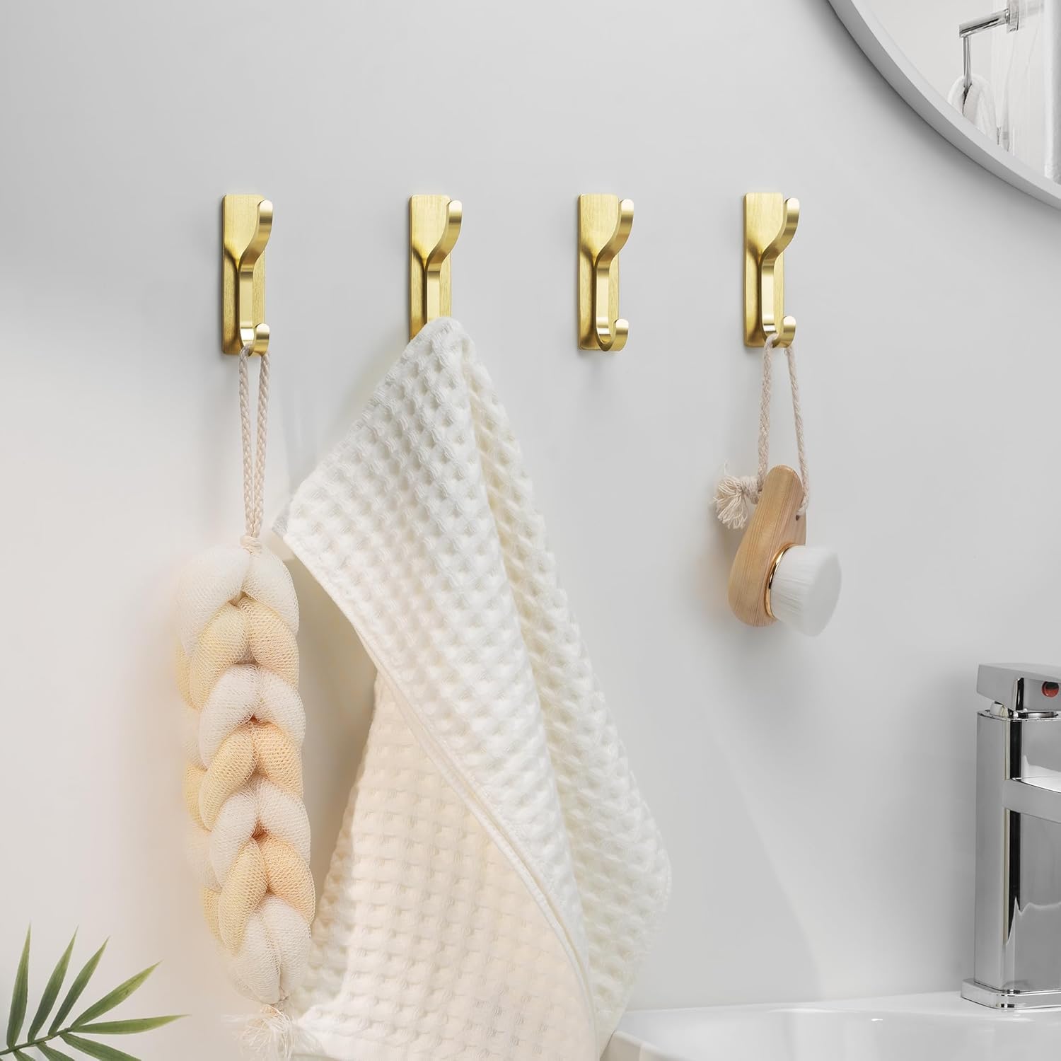 Self Adhesive Wall Hooks 4 Pack Gold Metal