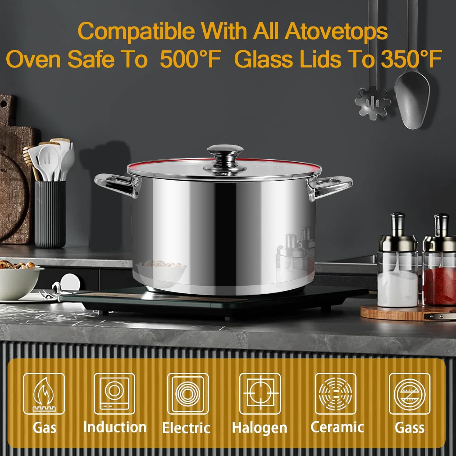 Stainless Steel Stock Pot with Lid 10QT