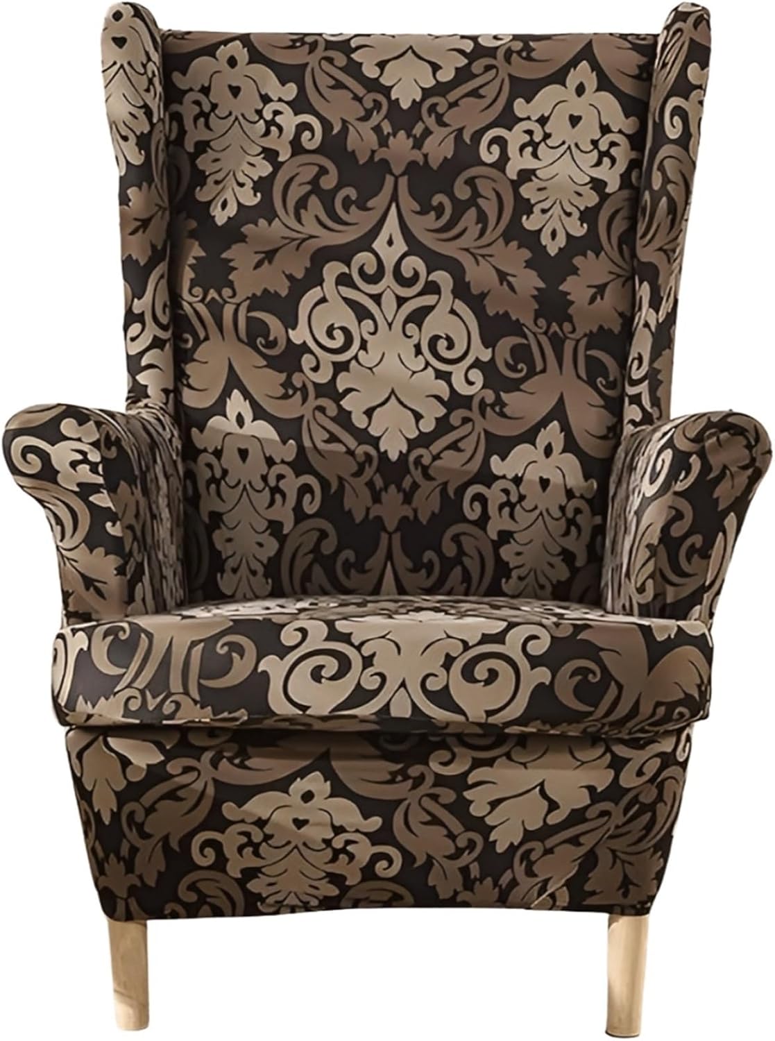 2-Piece Stretch Wingback Chair Covers - Brown