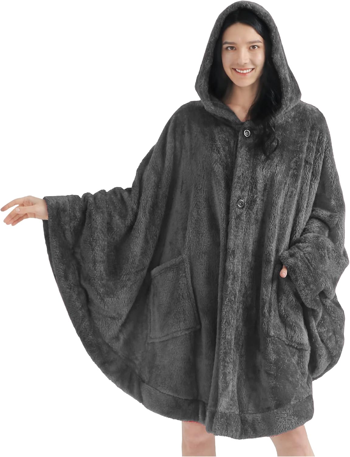 PAVILIA Dark Gray Hooded Blanket Poncho for Women