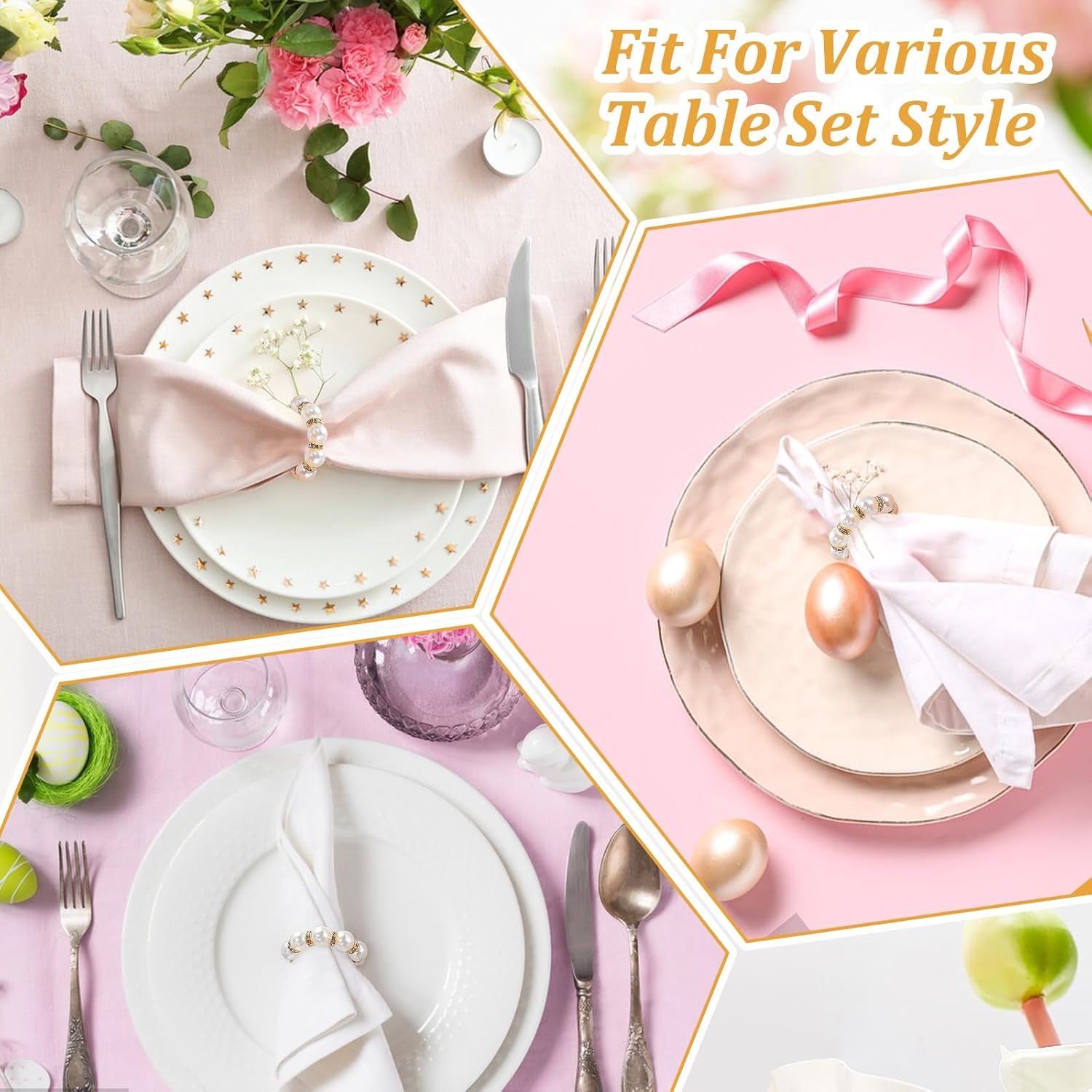60 Pcs Pearl Napkin Rings for Elegant Weddings and Parties