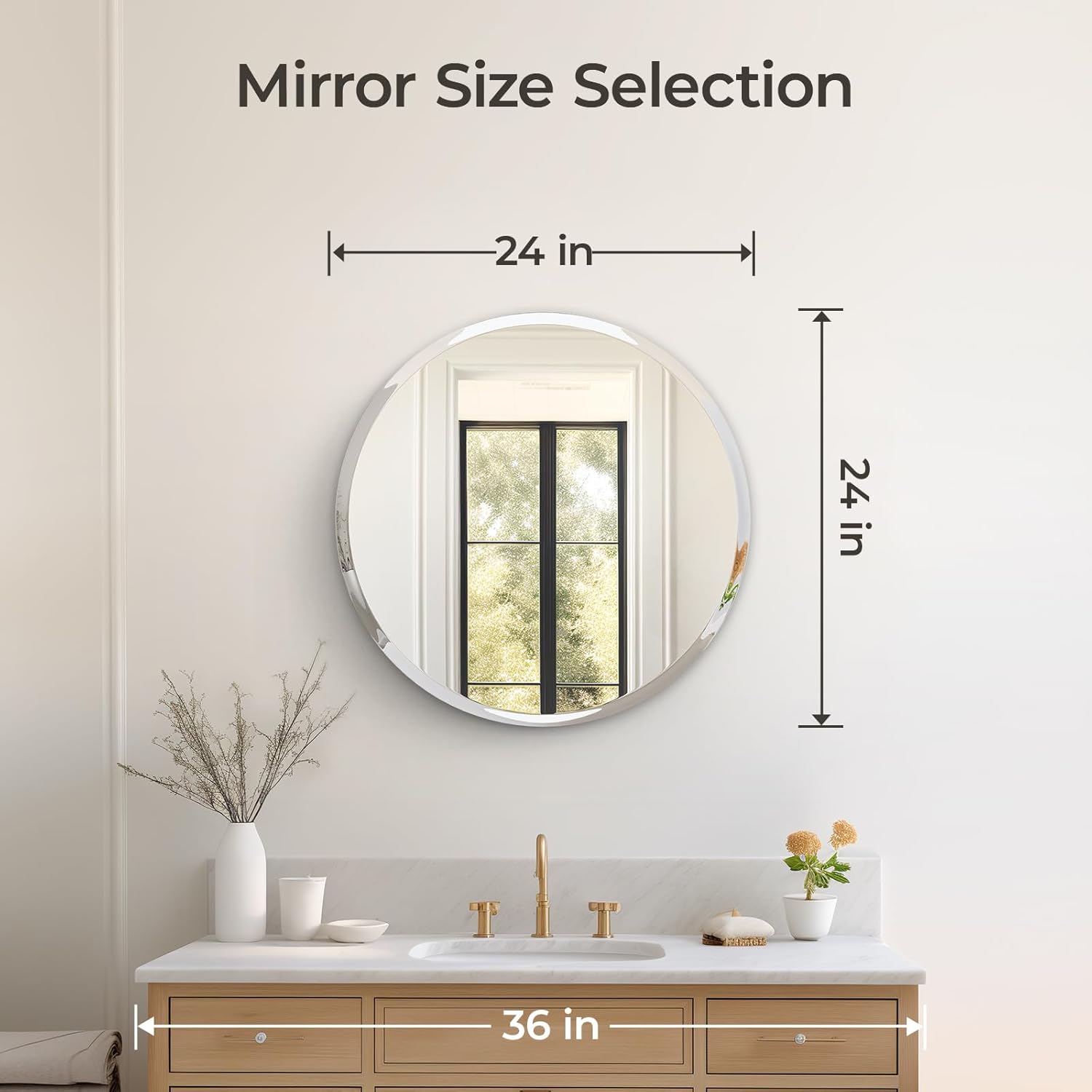 USHOWER Frameless Round Mirror 24 Inches