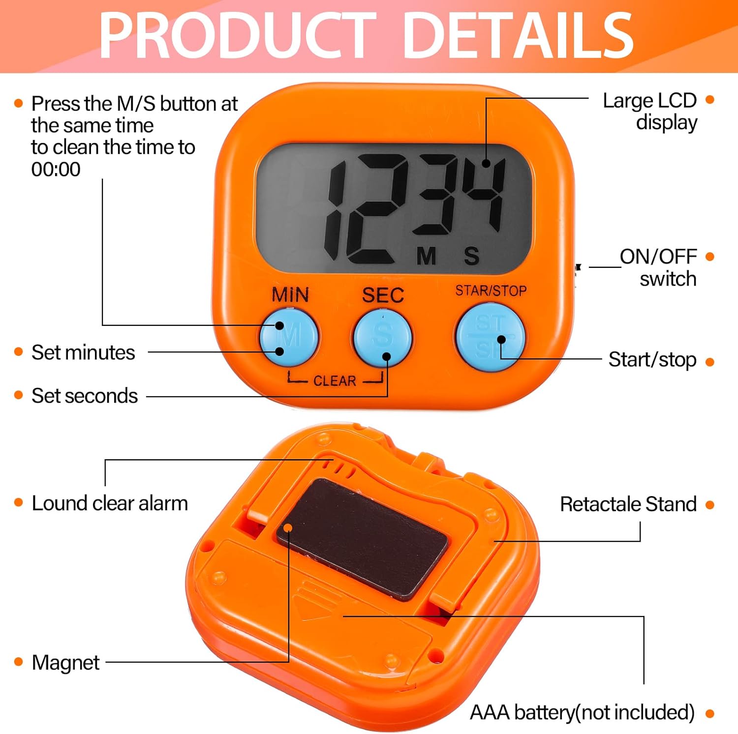 24 Piece Digital Kitchen Timer with Magnetic Base