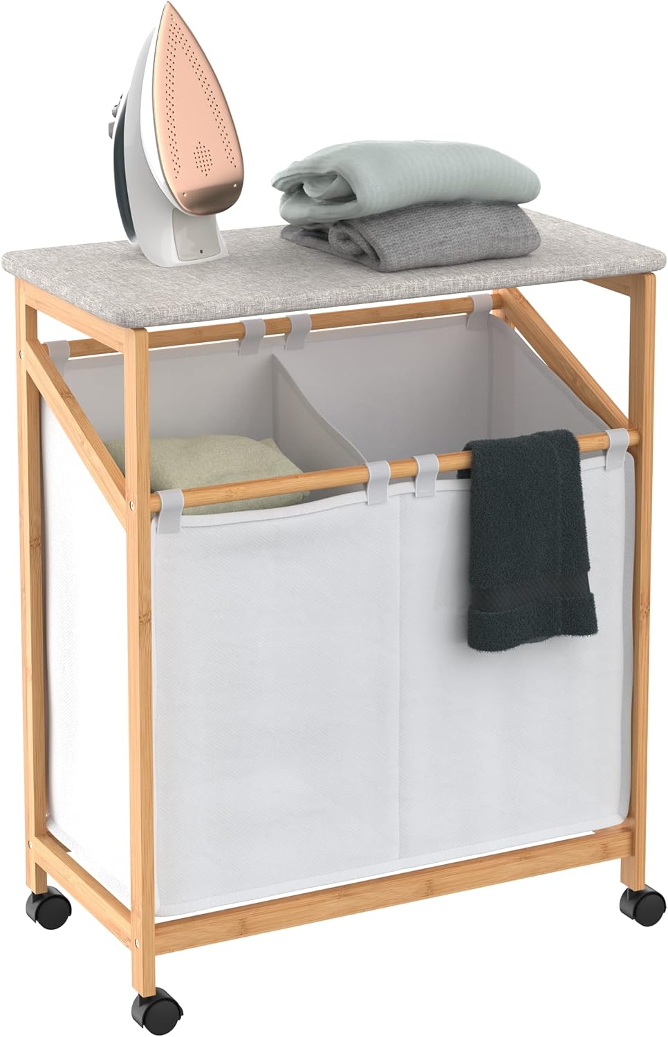 ClosetMaid Bamboo Laundry Hamper Cart with Ironing Board